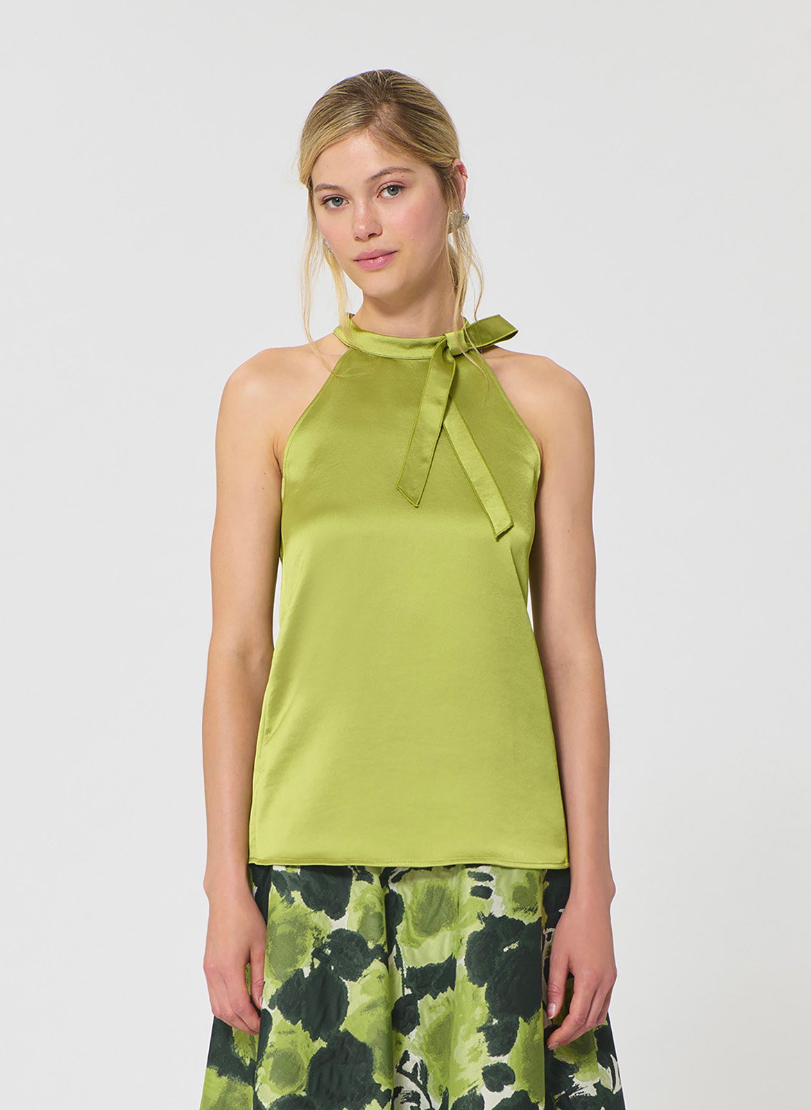 Top sans manches à nœud en satin TARA JARMON Vert