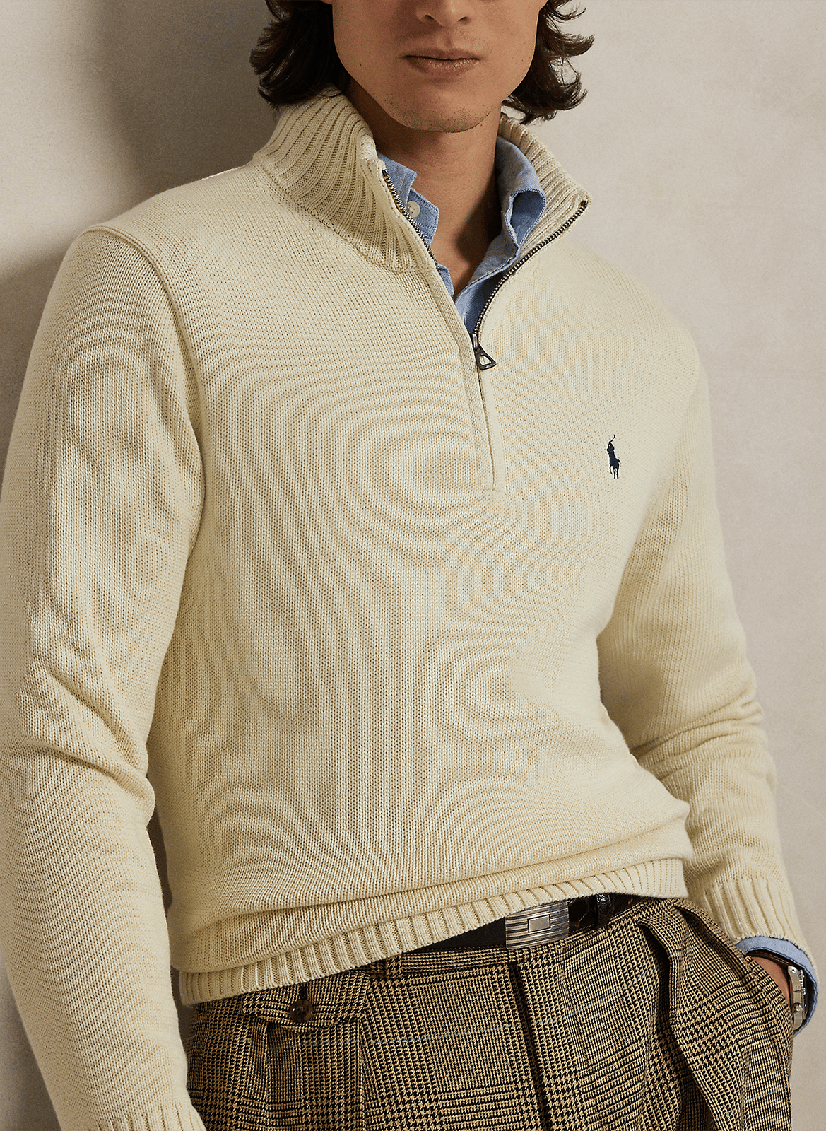 Pull col zippé en coton POLO RALPH LAUREN Beige
