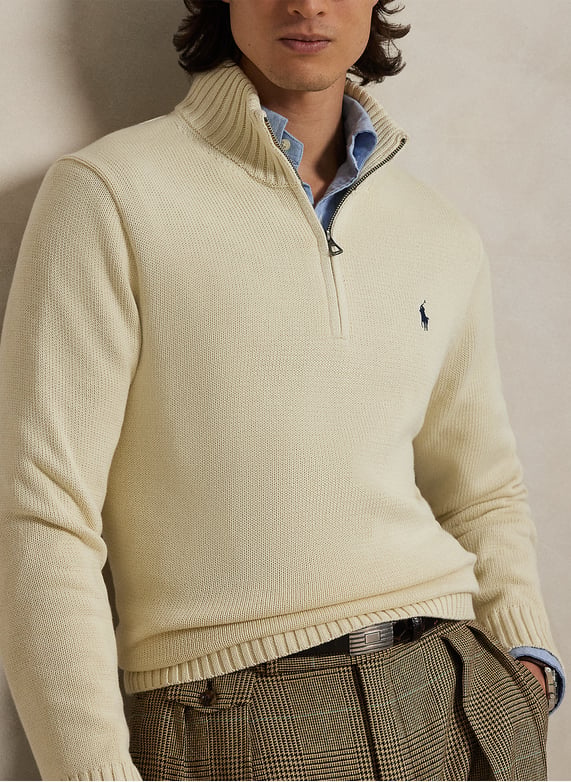 Cotton sweater with zip-Up neck Beige Polo ralph lauren - Men Cotton sweater with zip-Up neck Beige Polo ralph lauren - Men