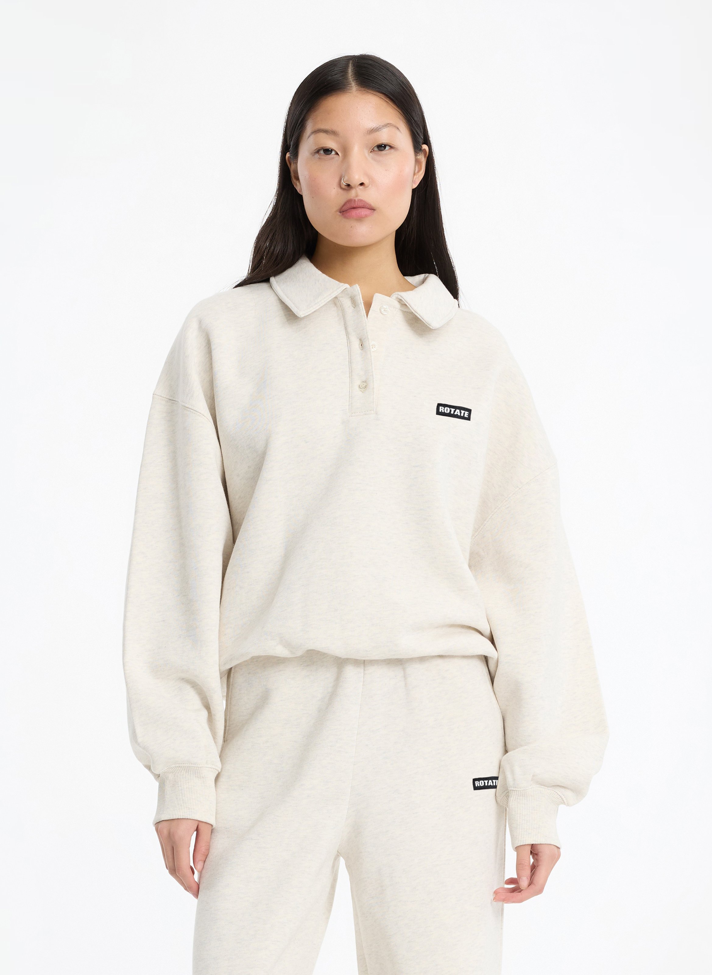 Sweat col boutonné uni  ROTATE Blanc