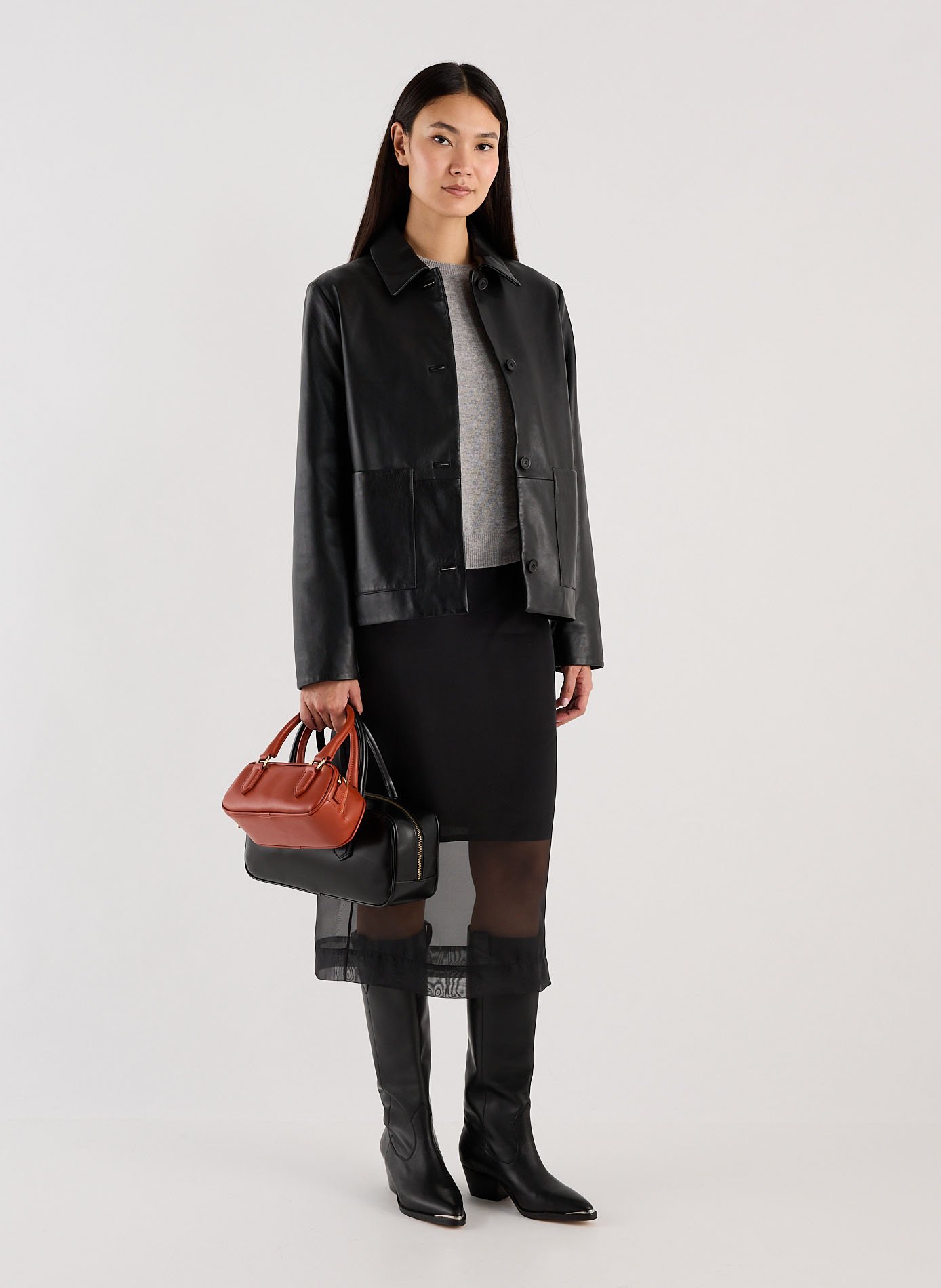 Giacca collo classico in pelle SAISON 1865 Nero