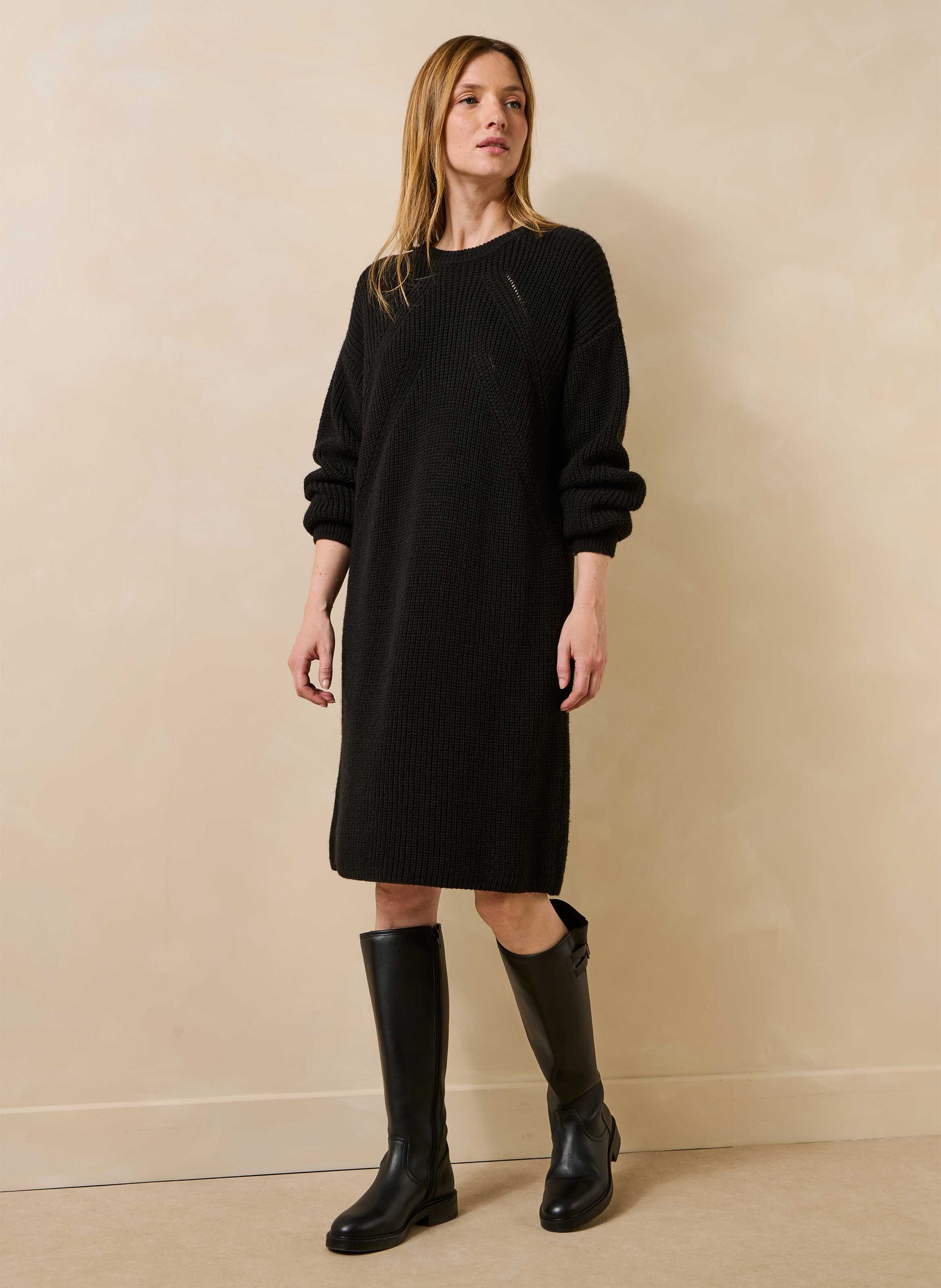 Robe col rond en maille LA FEE MARABOUTEE Noir