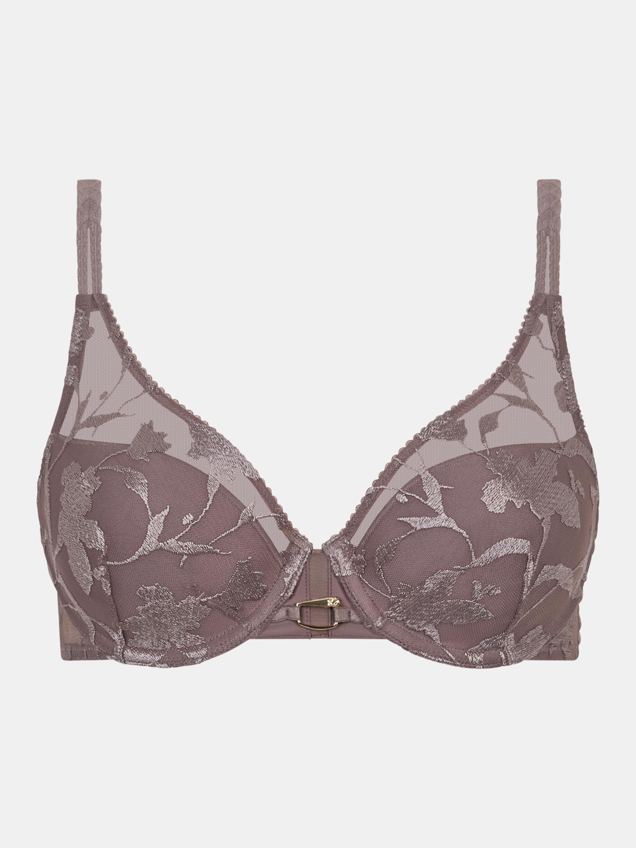 Plunging spacer bra with floral embroidery. CHANTELLE Brown