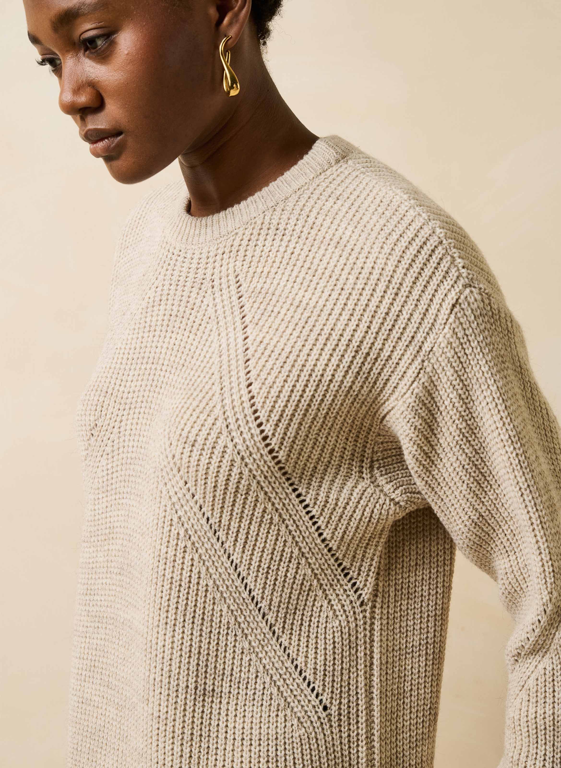 Robe col rond en maille LA FEE MARABOUTEE Beige