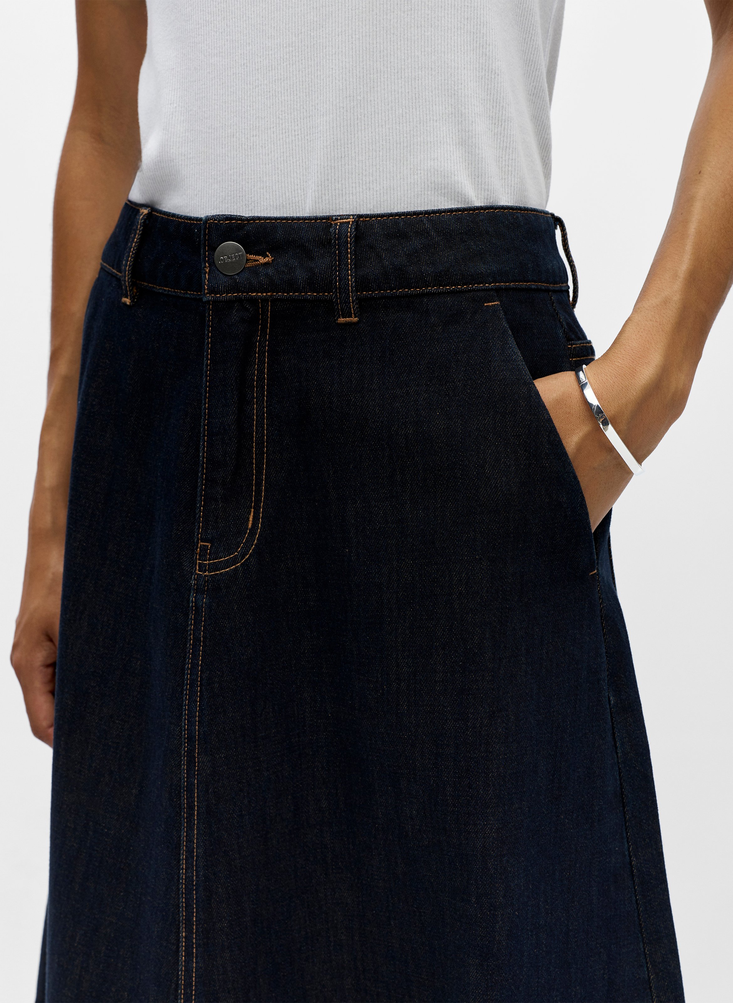 Ausgestellter Jeansrock aus Baumwolle OBJECT Blau