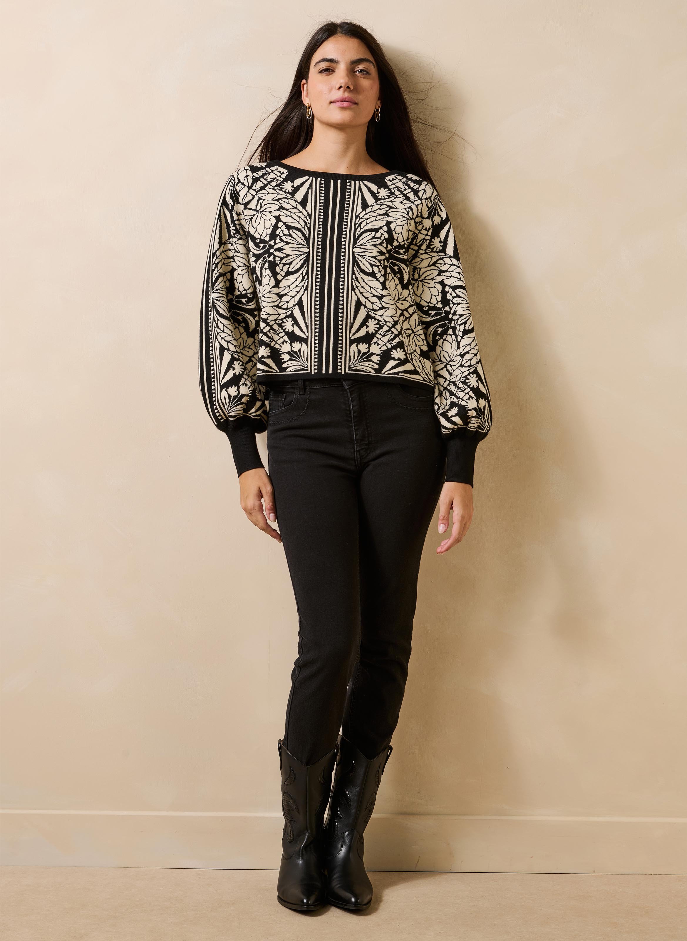 Pull oversize imprimé LA FEE MARABOUTEE Noir