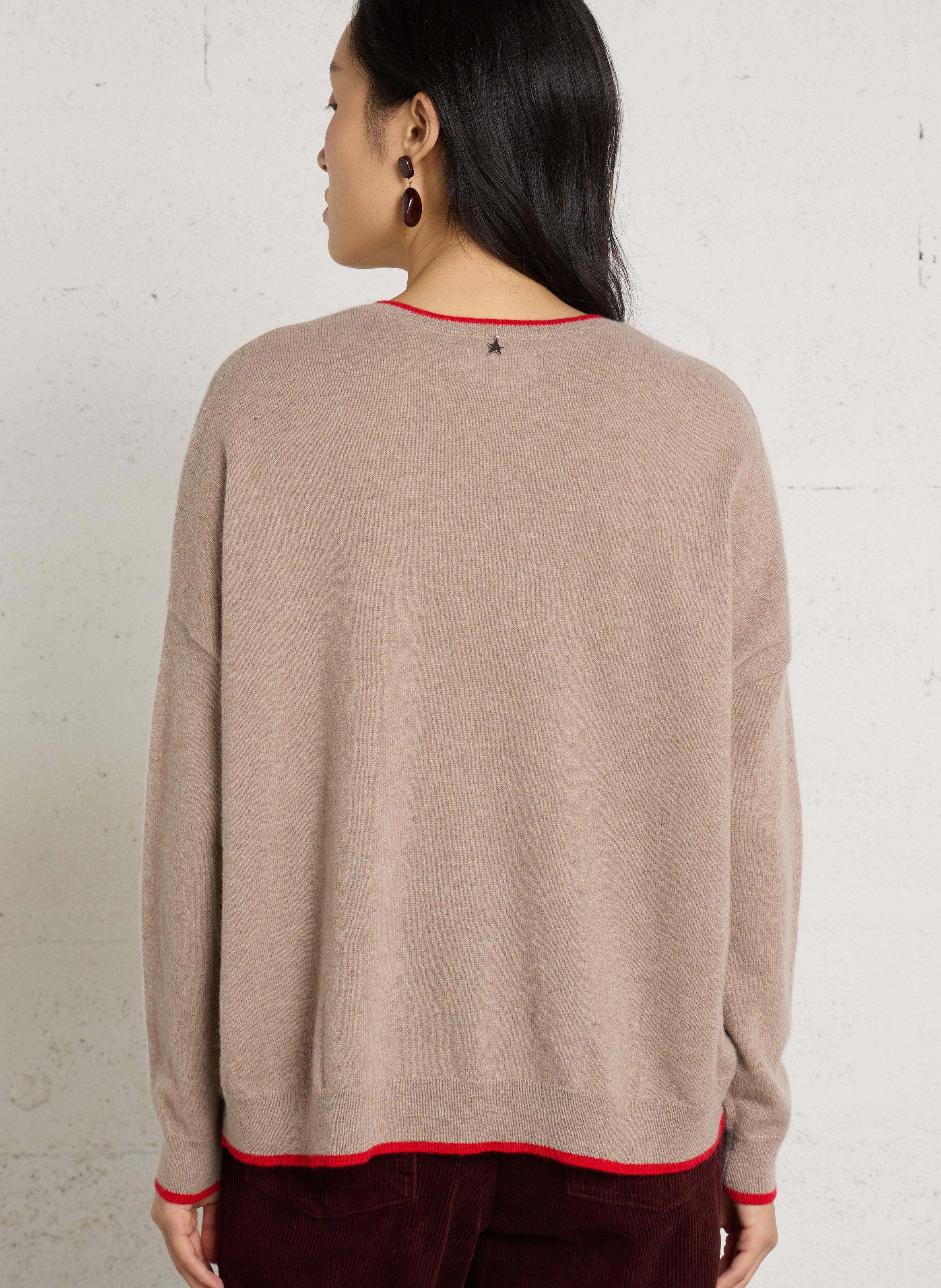 Pull ample col V en cachemire SUD EXPRESS Beige