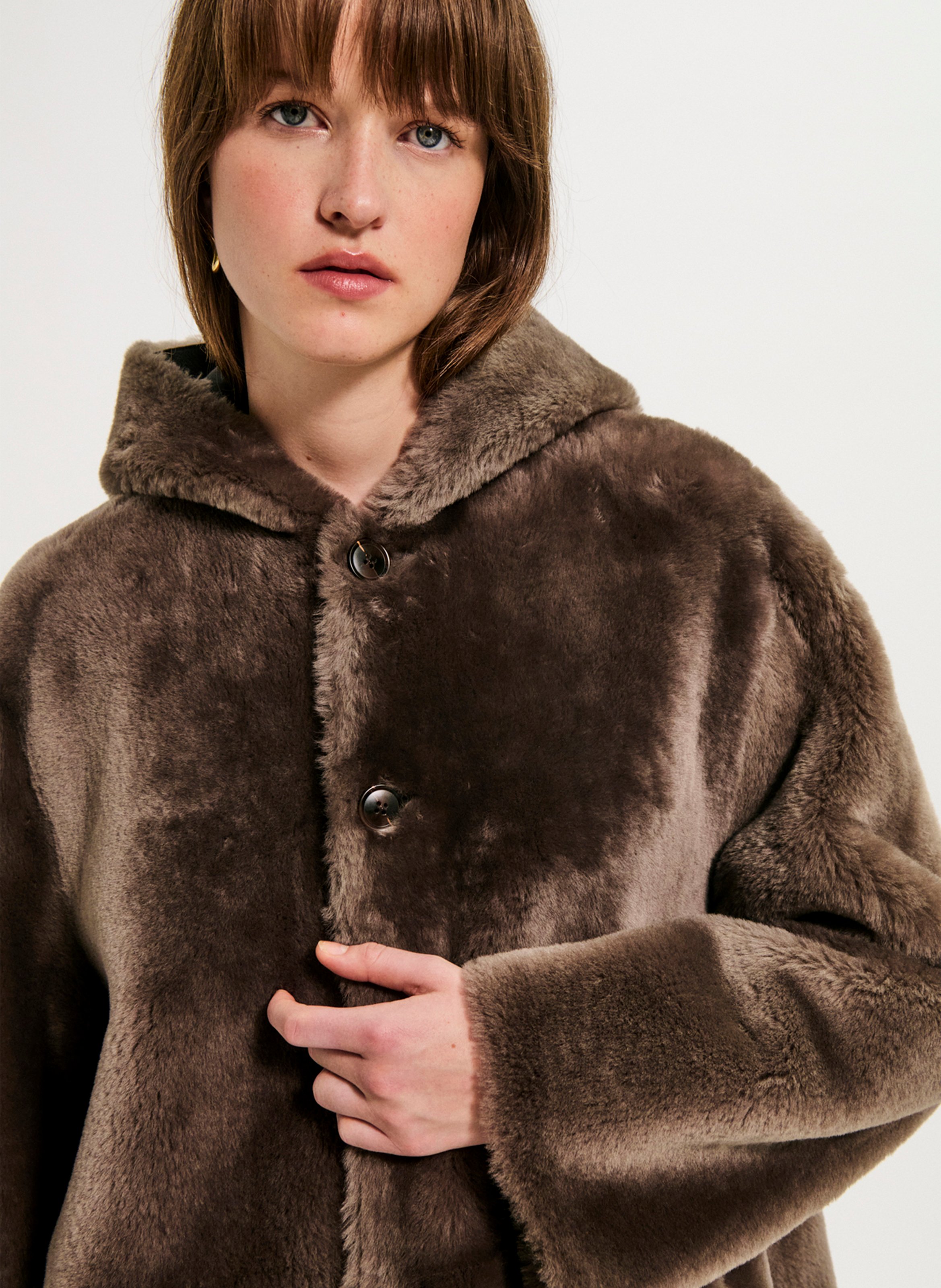 Reversible straight-cut leather coat PABLO Brown
