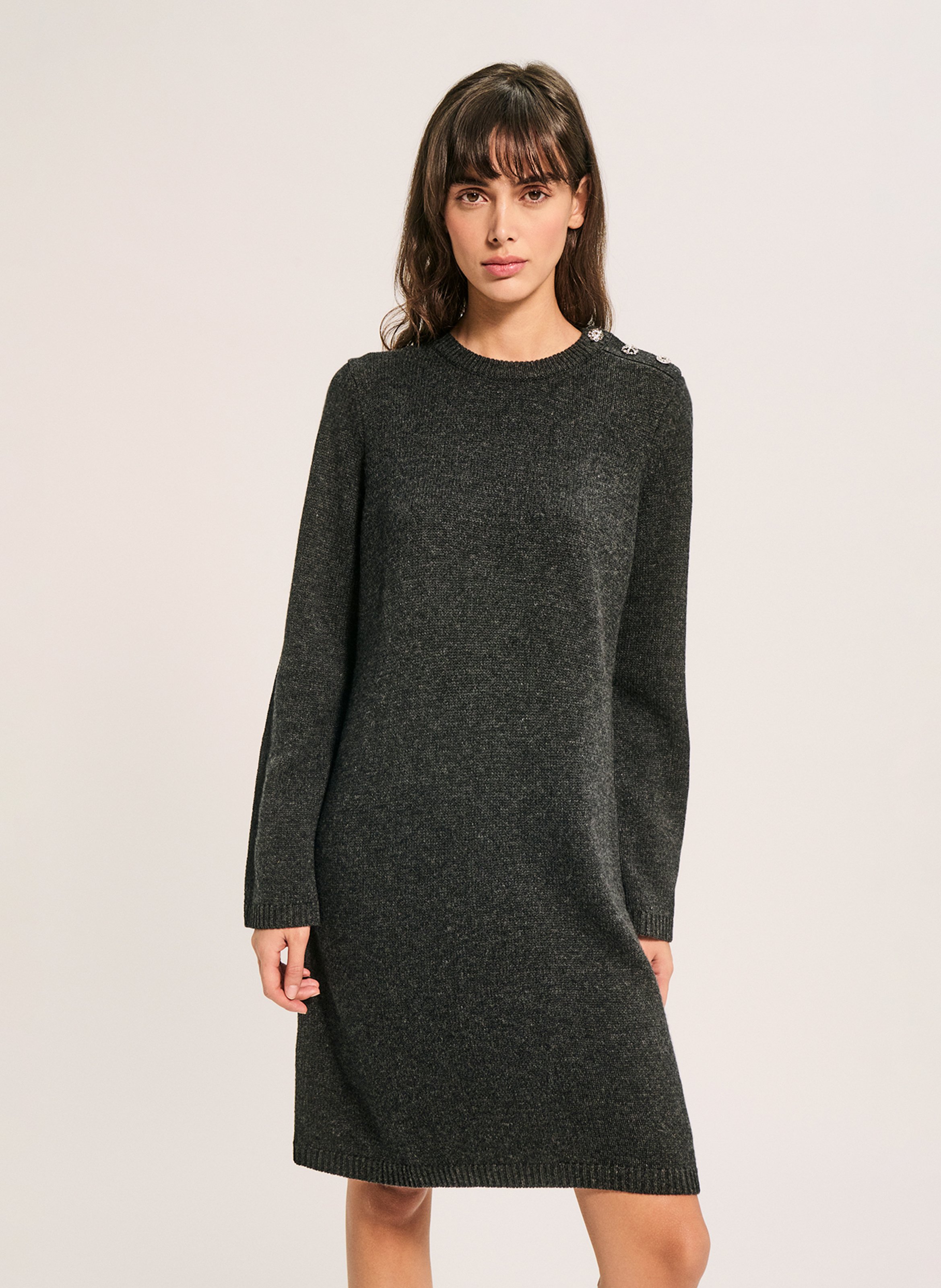 Robe col rond unie en laine PABLO Gris