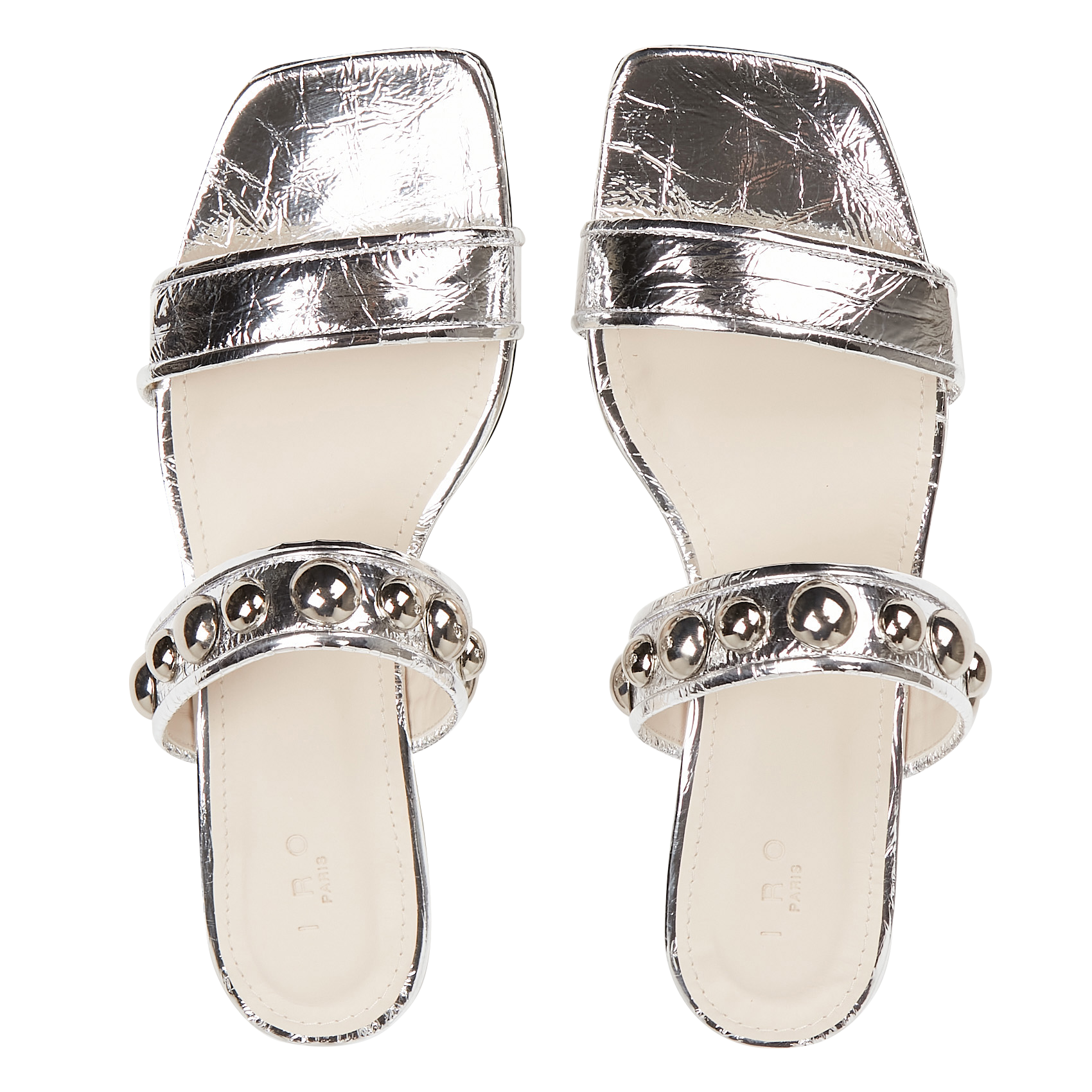 Sandales plates en cuir métallisé IRO Argent
