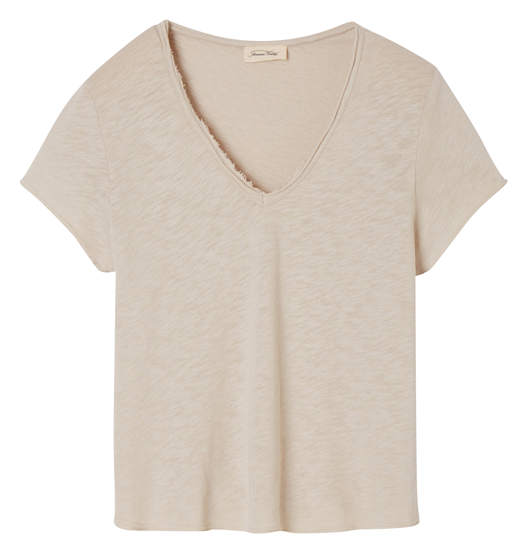 Tee-shirt droit col V en coton AMERICAN VINTAGE Beige
