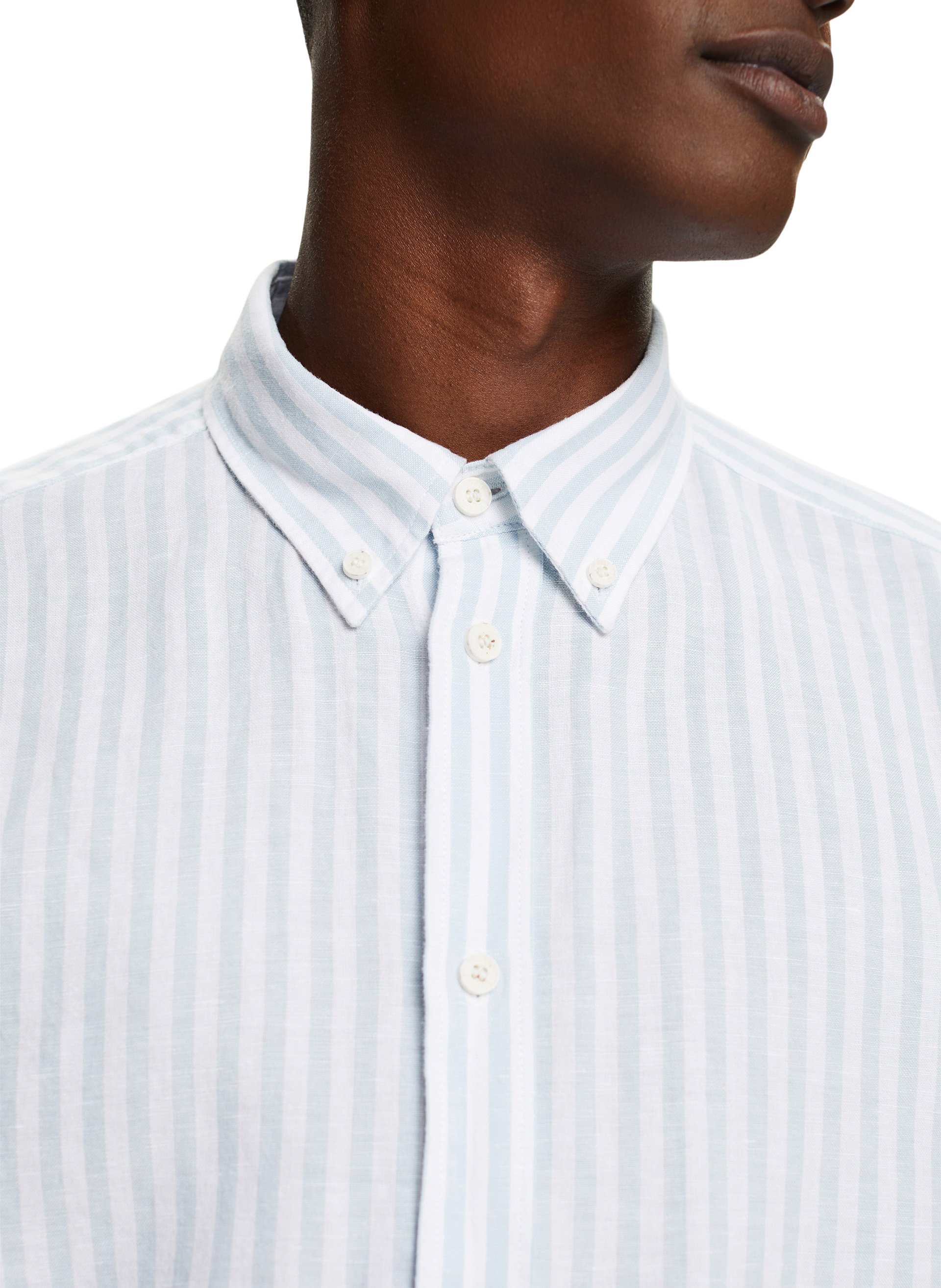 Linen and cotton-blend shirt with classic collar ESPRIT Blue
