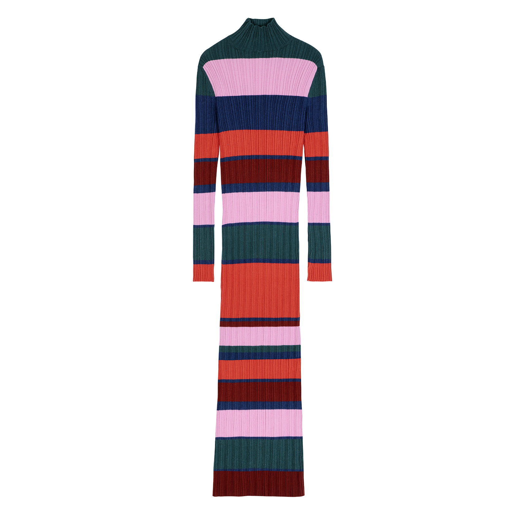 Lange, gestreepte jurk met opstaande kraag BOBO CHOSES Veelkleurig