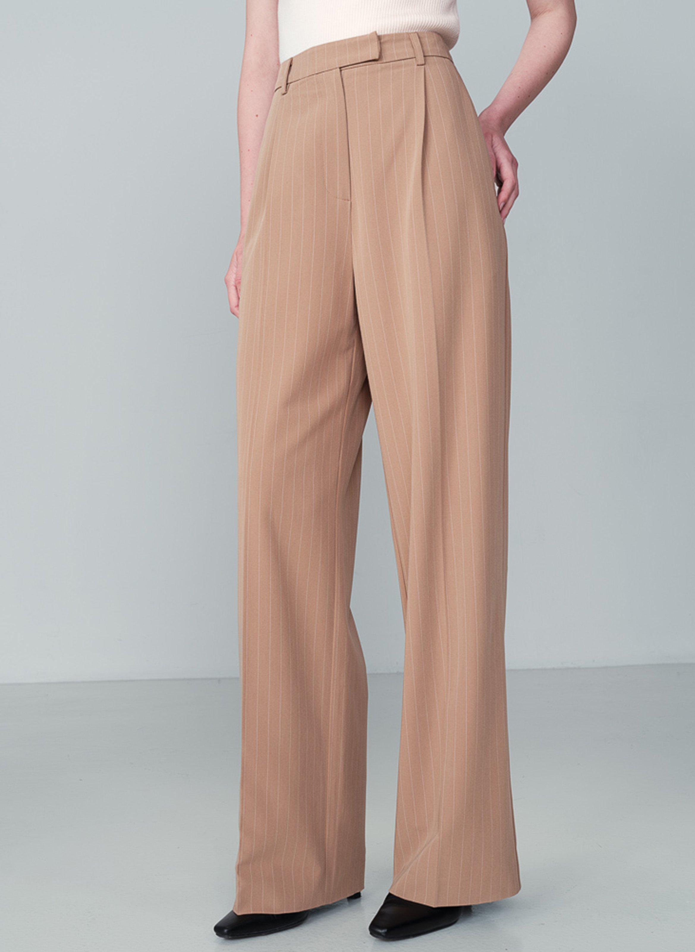 Wide Striped Pleated Trousers GRACE ET MILA Brown