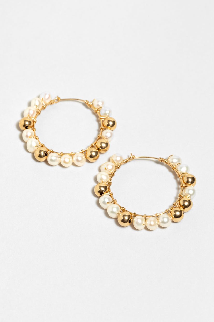 Large Alba hoop earrings - gold with cultured pearl YAY White