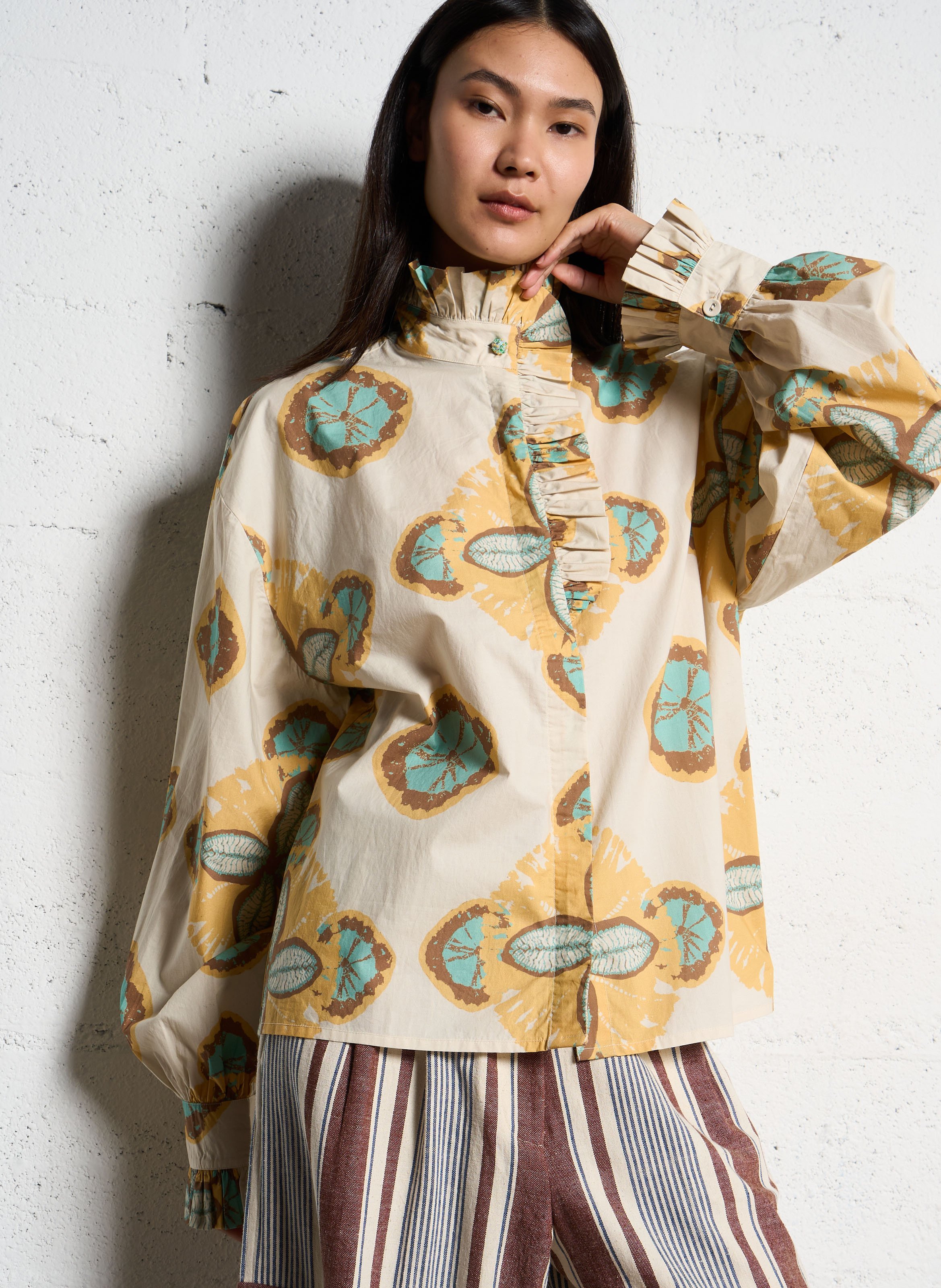 Printed cotton high-neck blouse V DE VINSTER