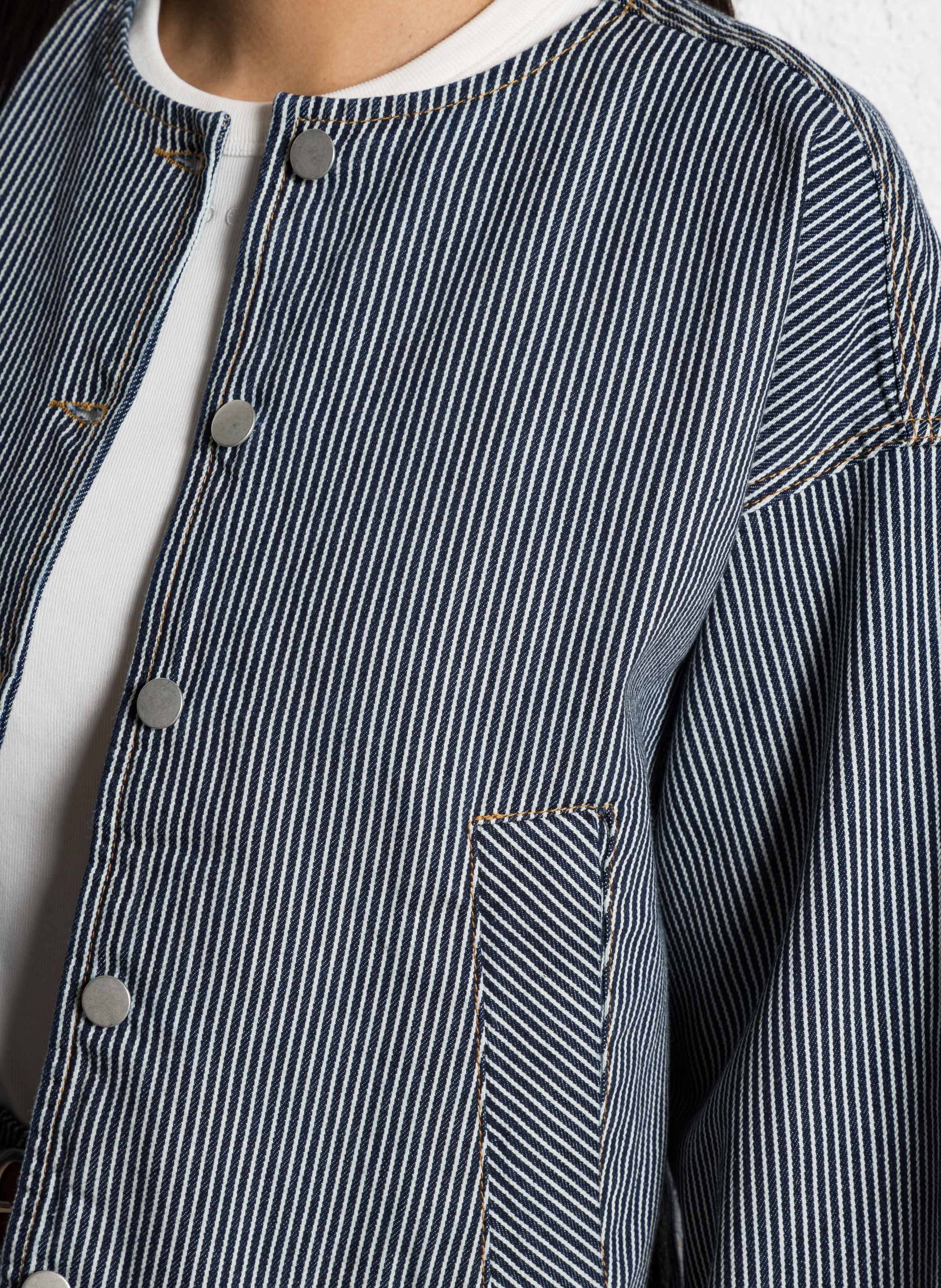 Oversized round neck cotton jacket THE TINY BIG SISTER Blue