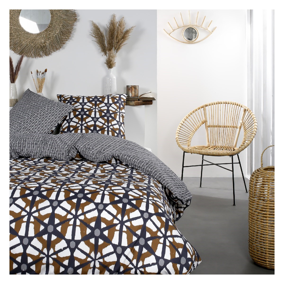 Printed cotton zippered bed set TODAY LINGE DE MAISON Black