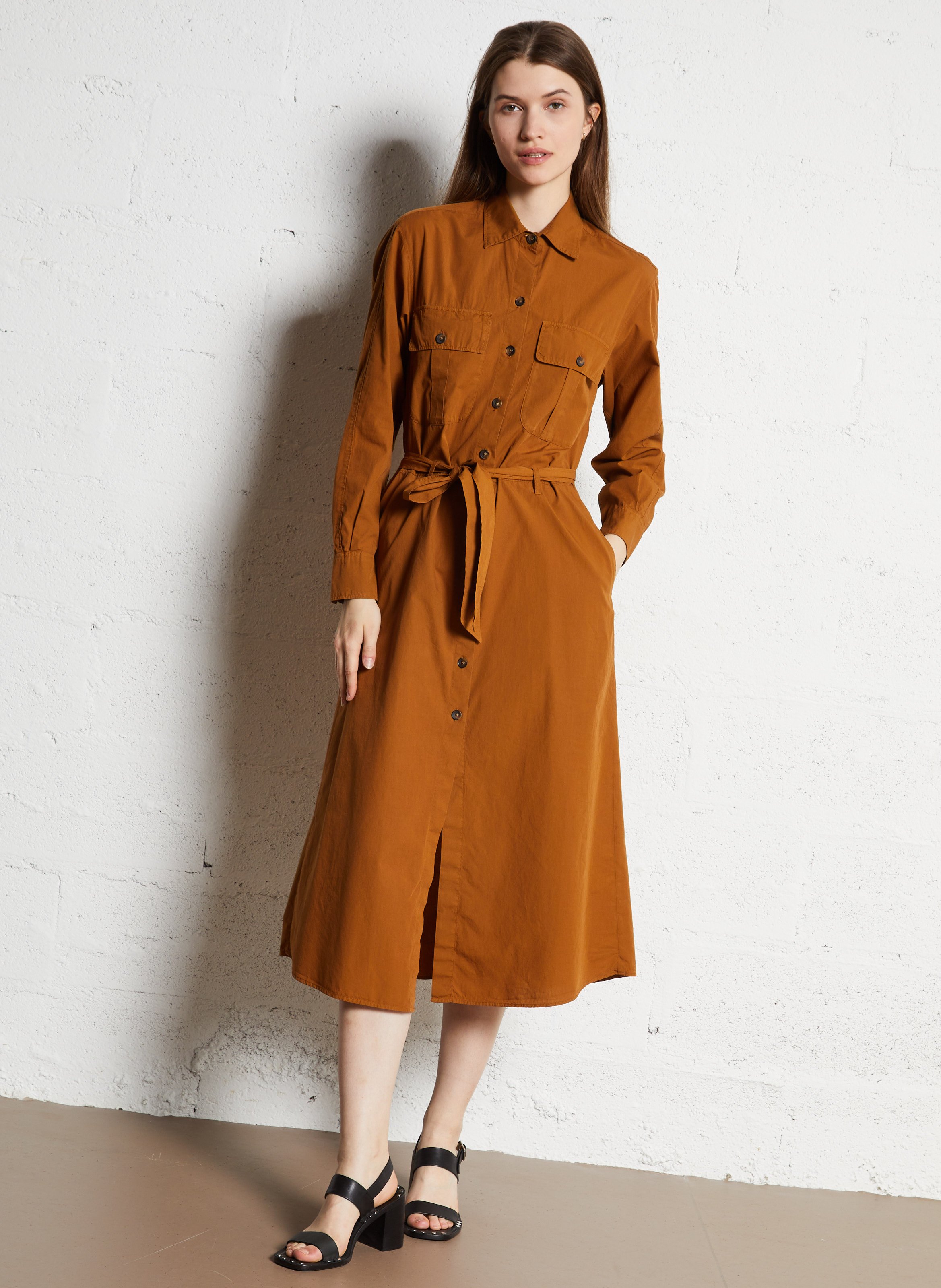 Long belted shirt dress DIEGA Brown