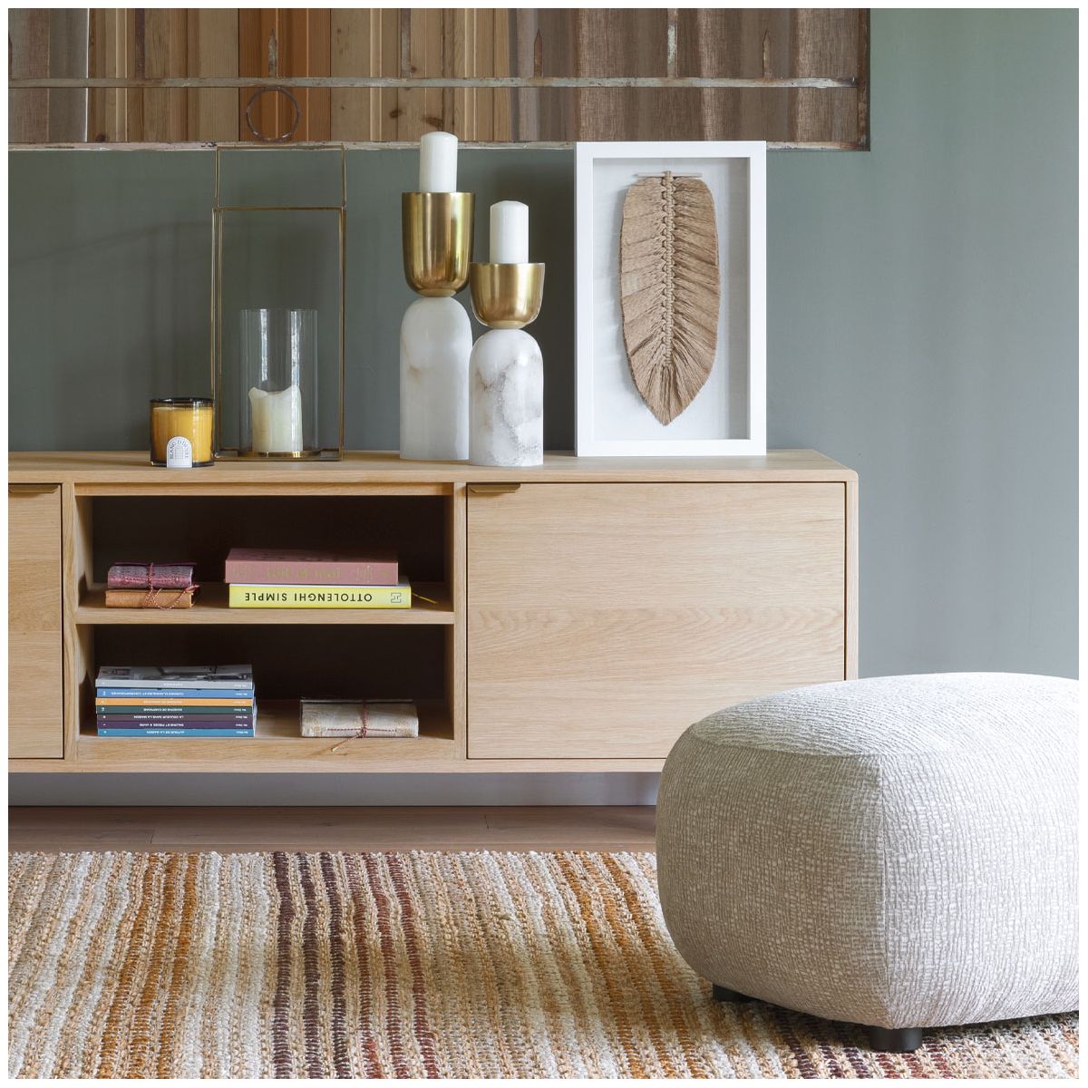 Velvet jacquard fabric pouf BLANC D'IVOIRE Beige