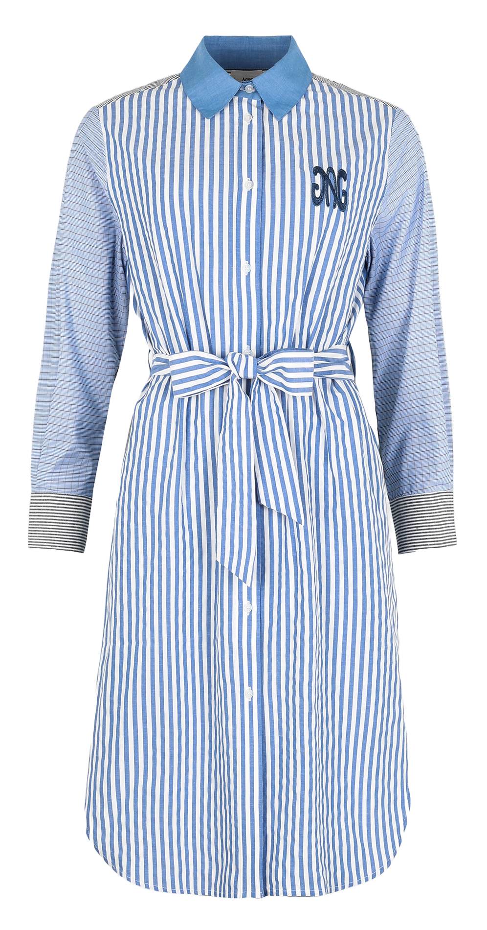 Striped midi shirt dress with belt AN'GE Blue