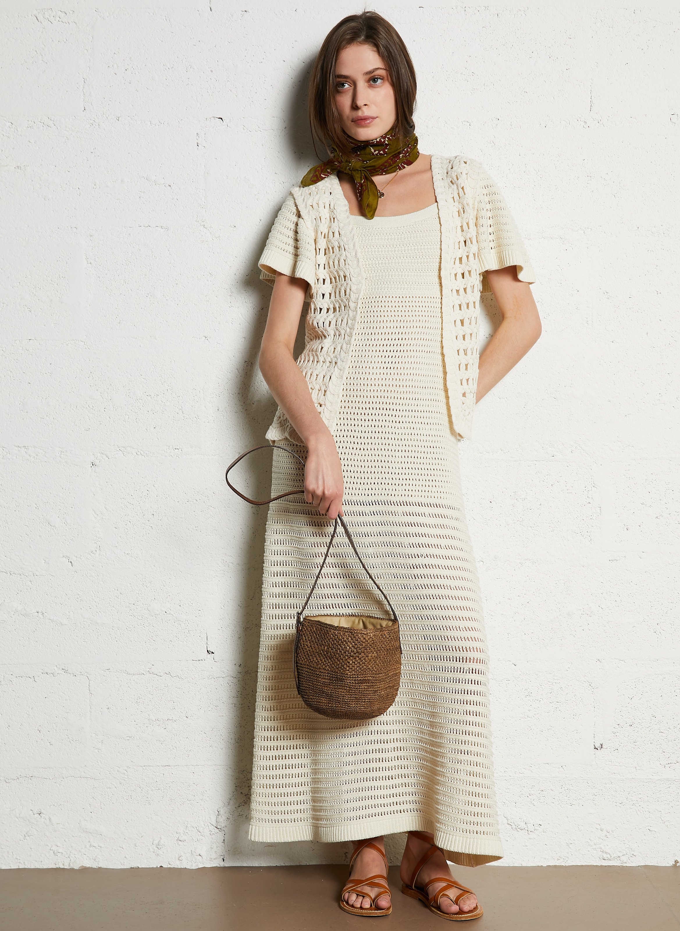 Raffia bucket shoulder bag IBELIV Brown