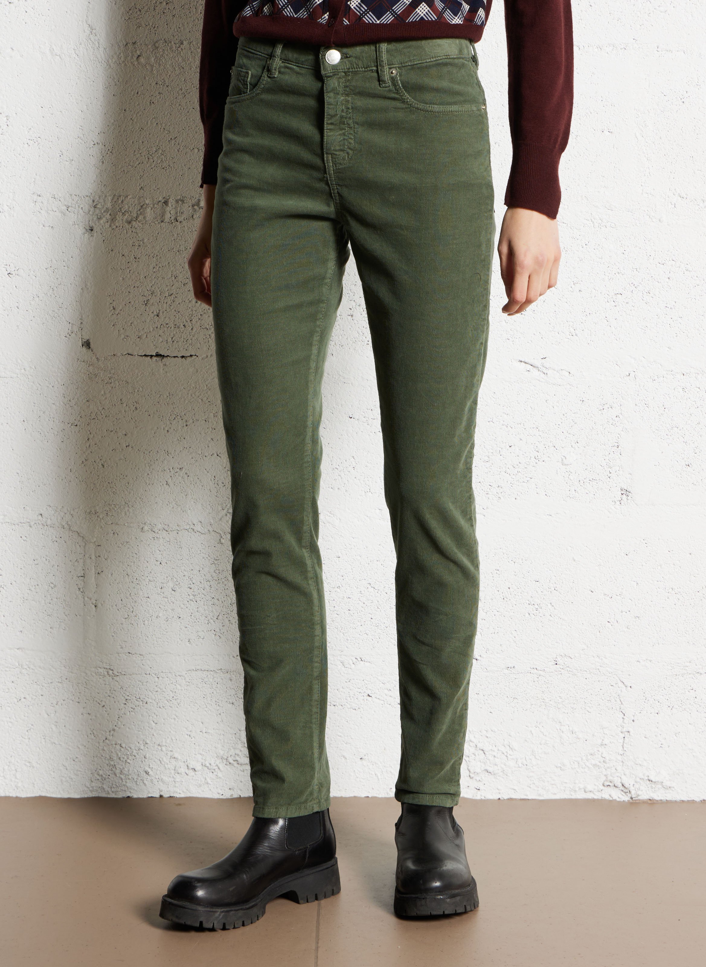 Pantalon van katoenm&eacute;lange met smalle pijp ACQUAVERDE Kaki