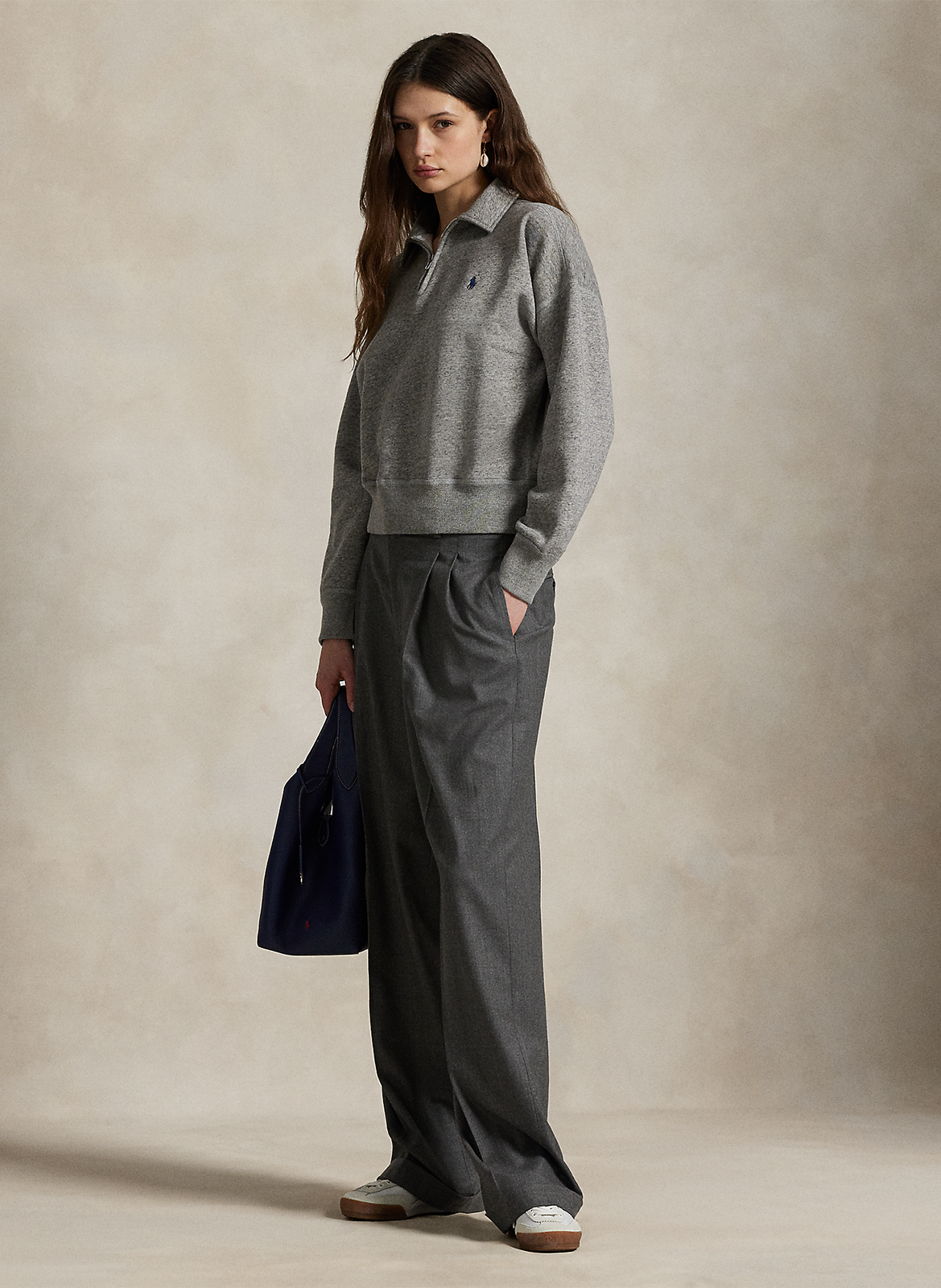 Sweat col classique en coton mélangé POLO RALPH LAUREN Gris