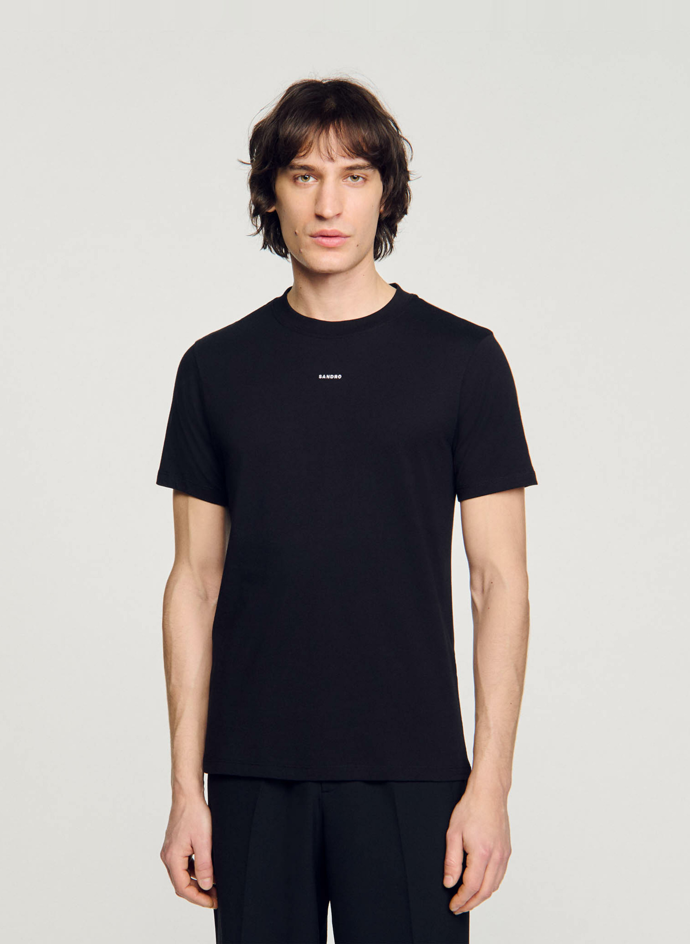 Recht, katoenen T-shirt met ronde hals SANDRO Zwart