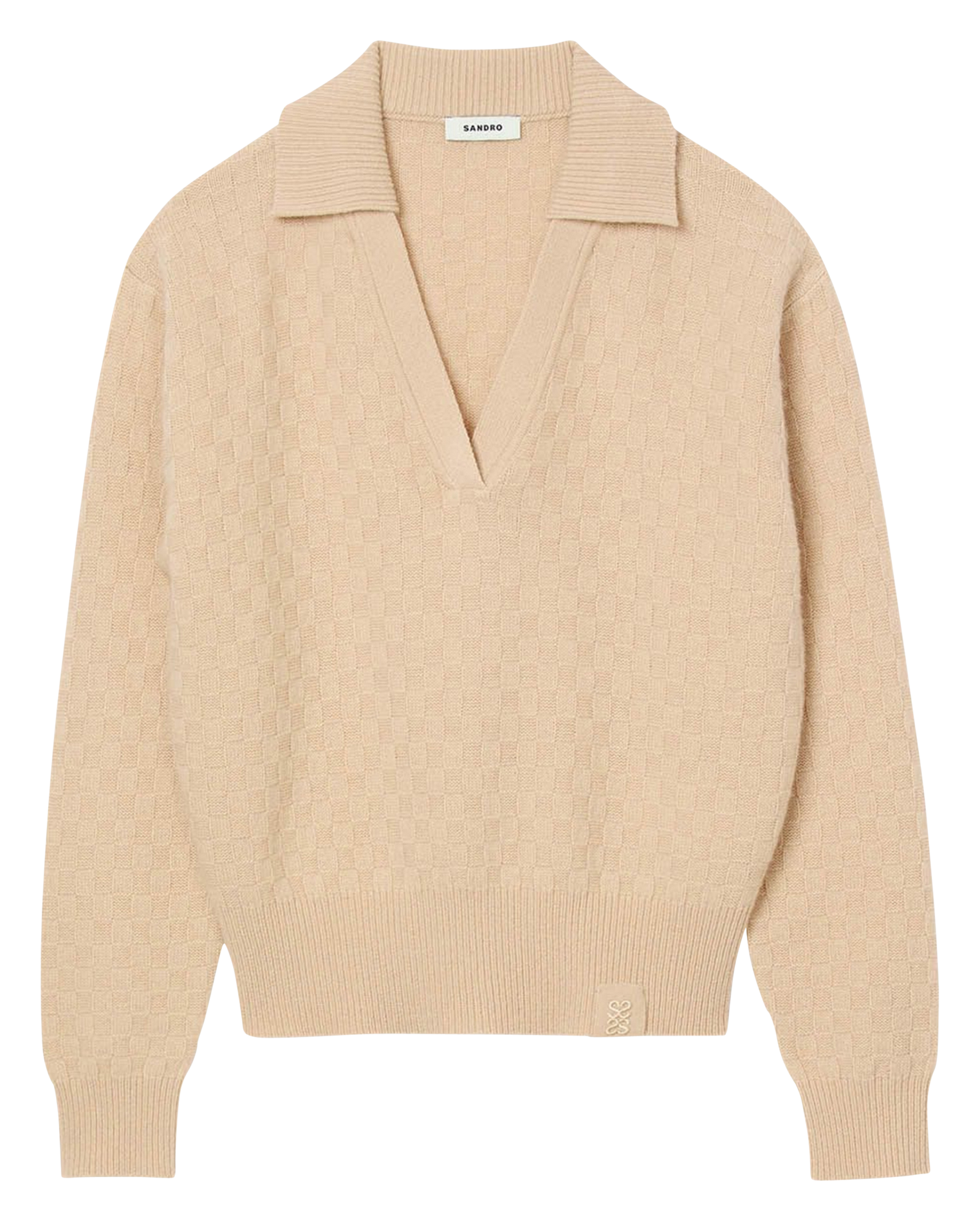 Pull col v en laine et en cachemire mélangés SANDRO Beige