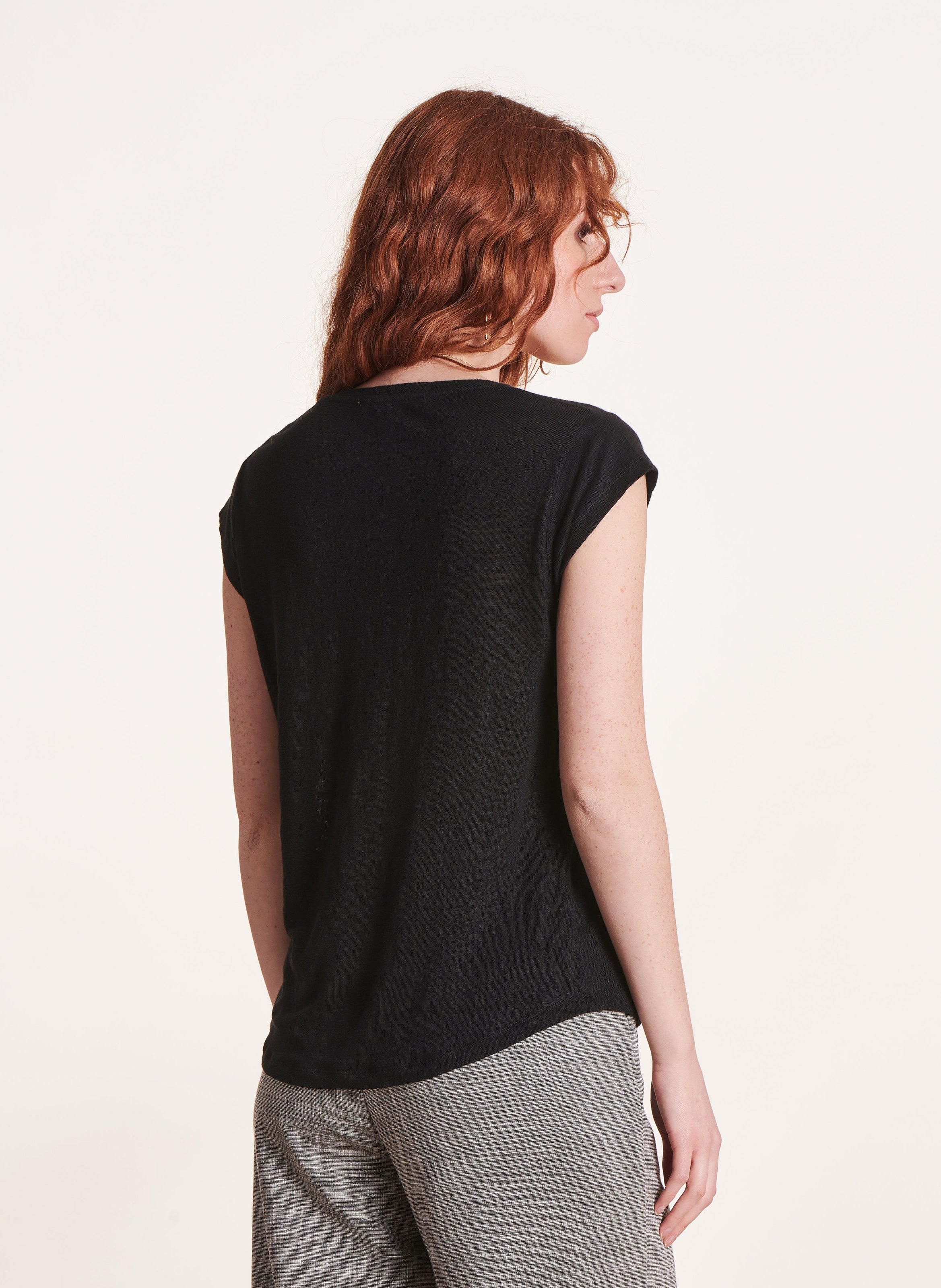 V-neck linen T-shirt LA FEE MARABOUTEE Black