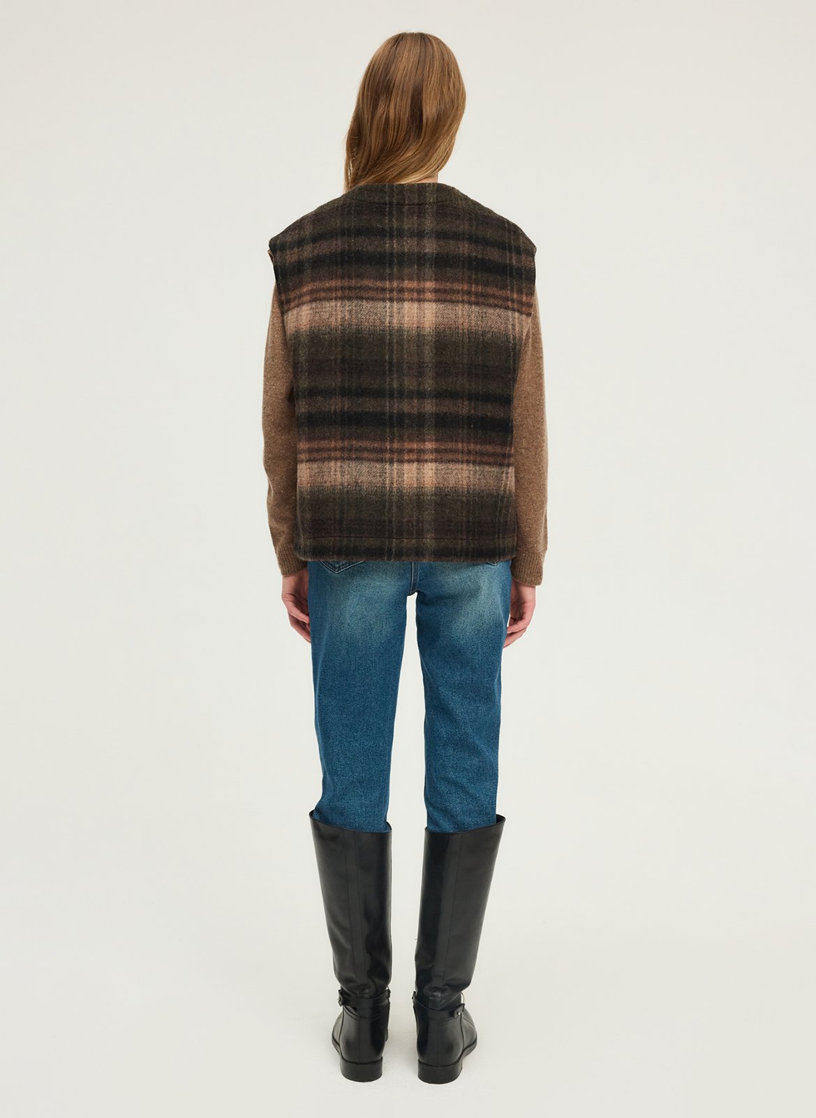 Geruit vest met ronde hals | wolblend PABLO Groen