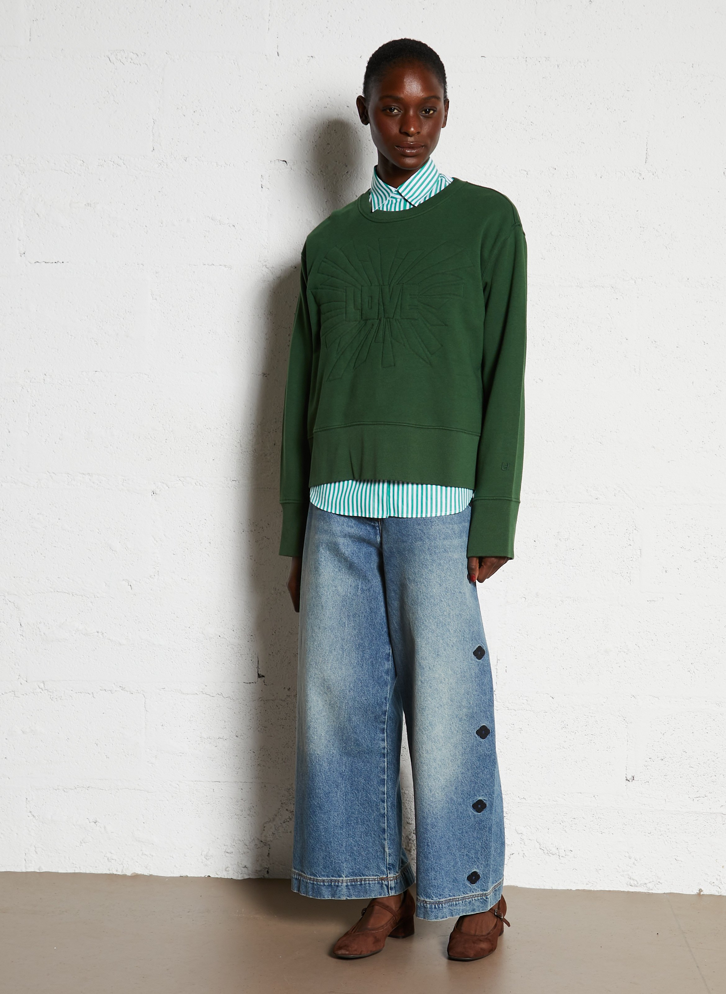 Sweater met ronde hals | biokatoenblend LEON & HARPER Groen