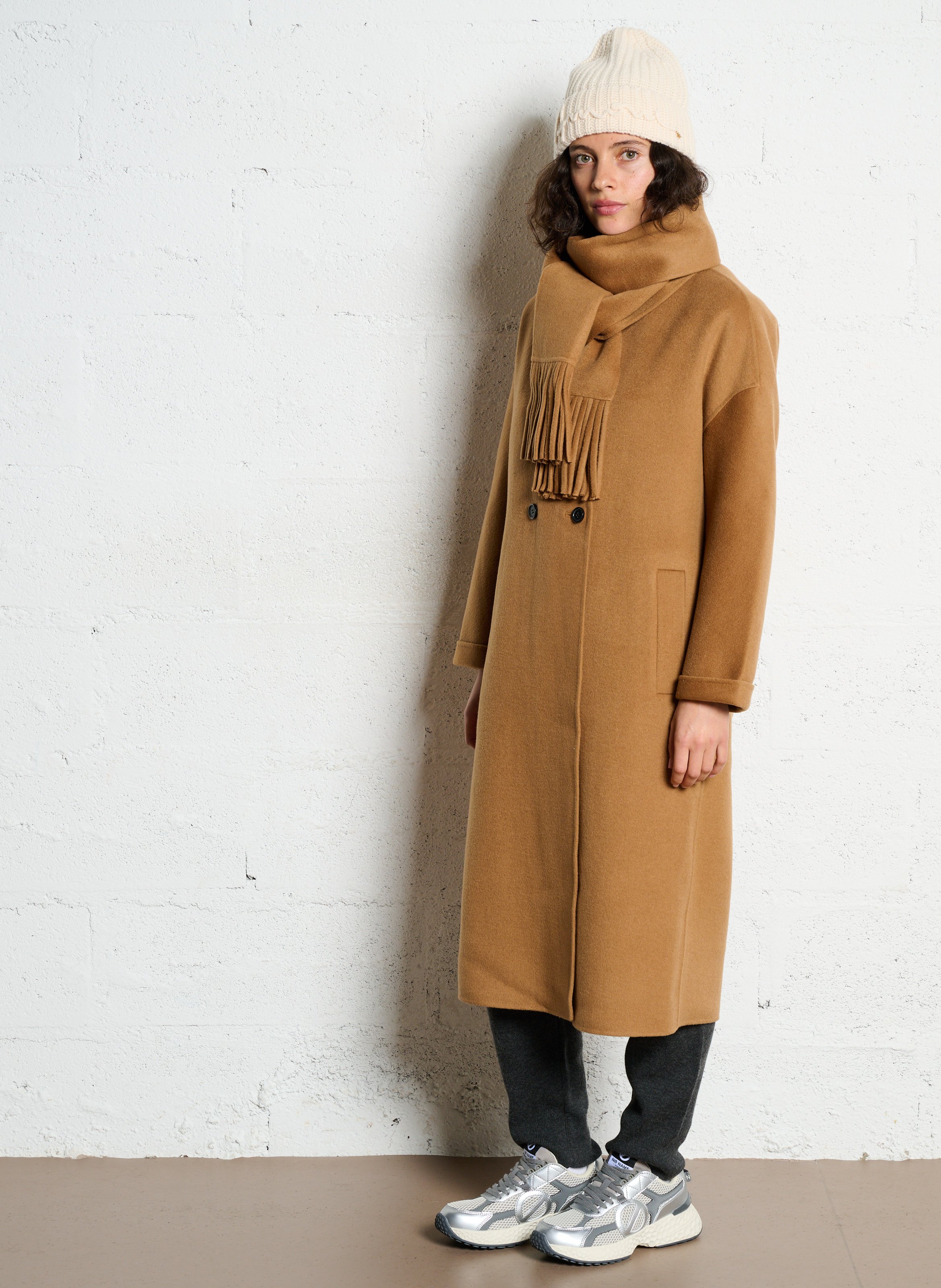 Mid-length coat with wool blend scarf MAISON 123 Beige