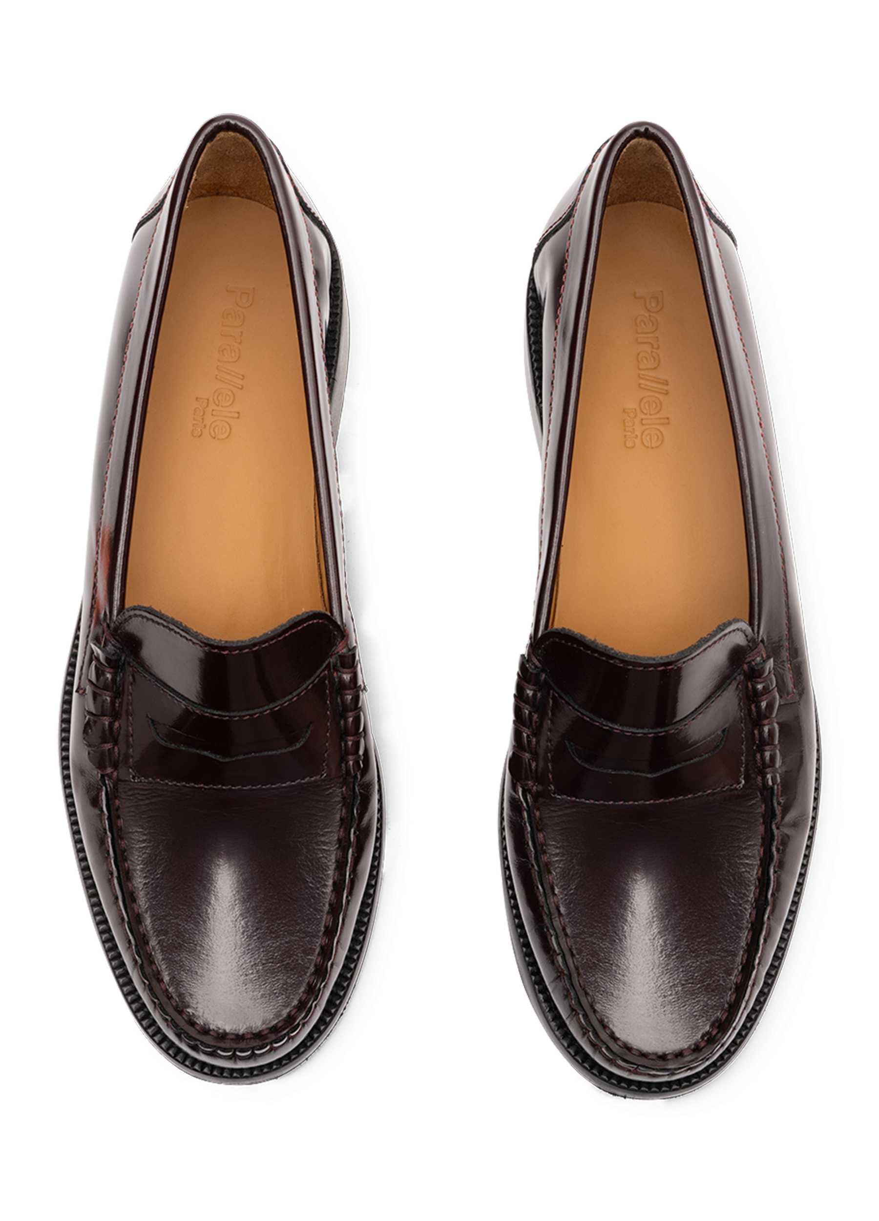 Mocassins en cuir brossé bordeaux PARALLELE PARIS Rouge
