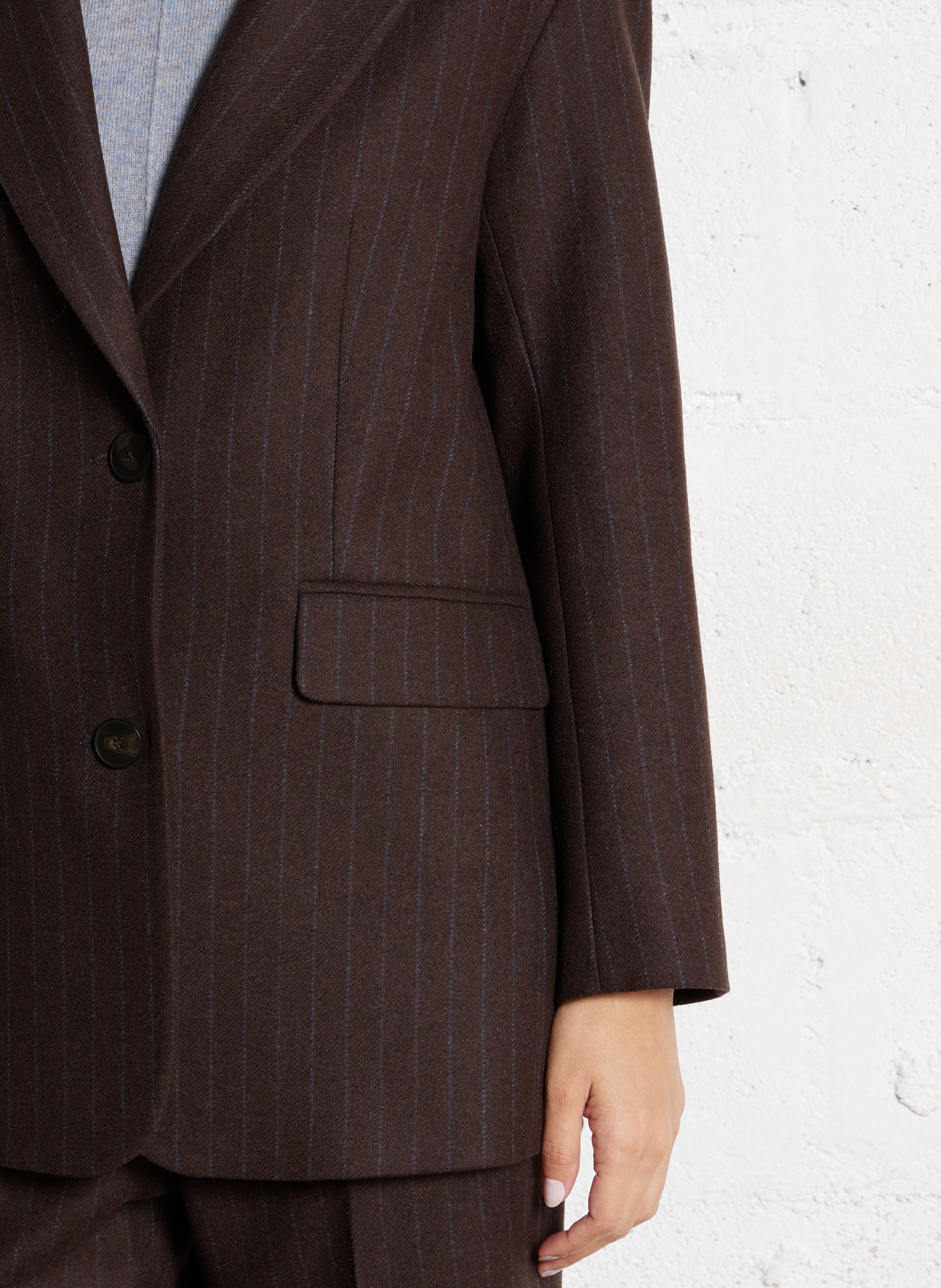 Straight tailored wool blend striped blazer MAISON 123 Brown