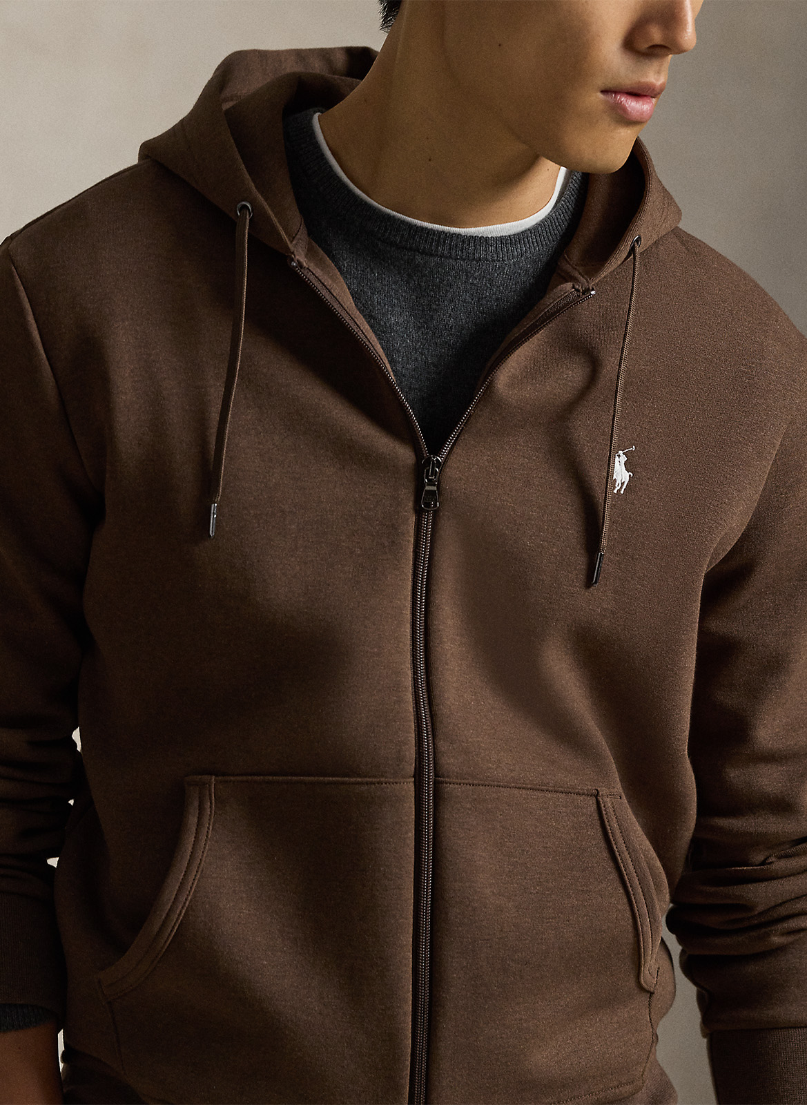 Zip-up soft cotton hoodie POLO RALPH LAUREN Brown
