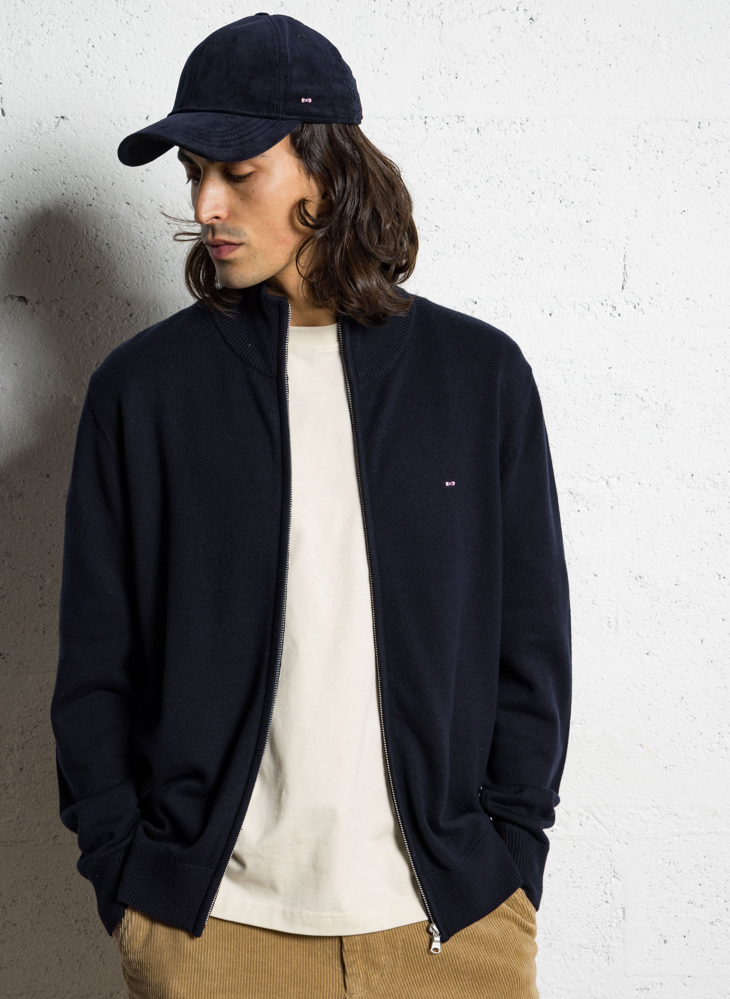 Gilet droit col montant en laine et coton EDEN PARK