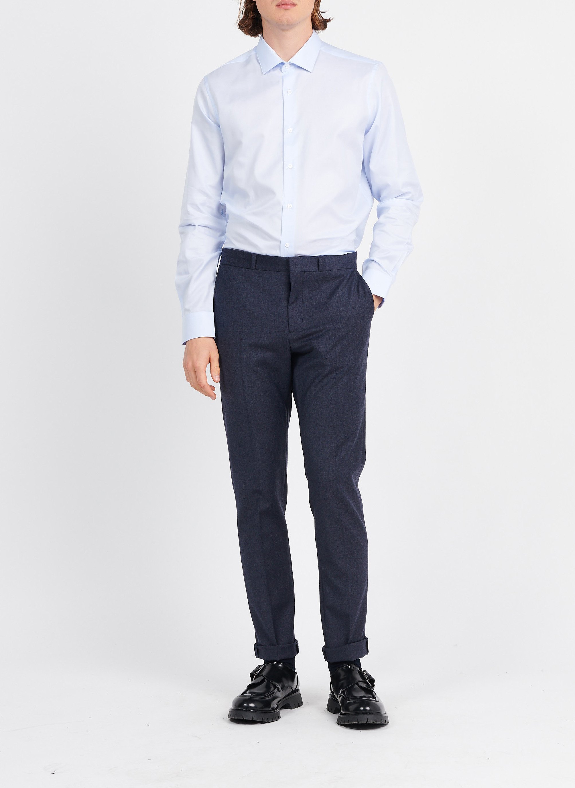 Slim-fit, katoenen overhemd met klassieke kraag ATELIER PRIVE Blauw