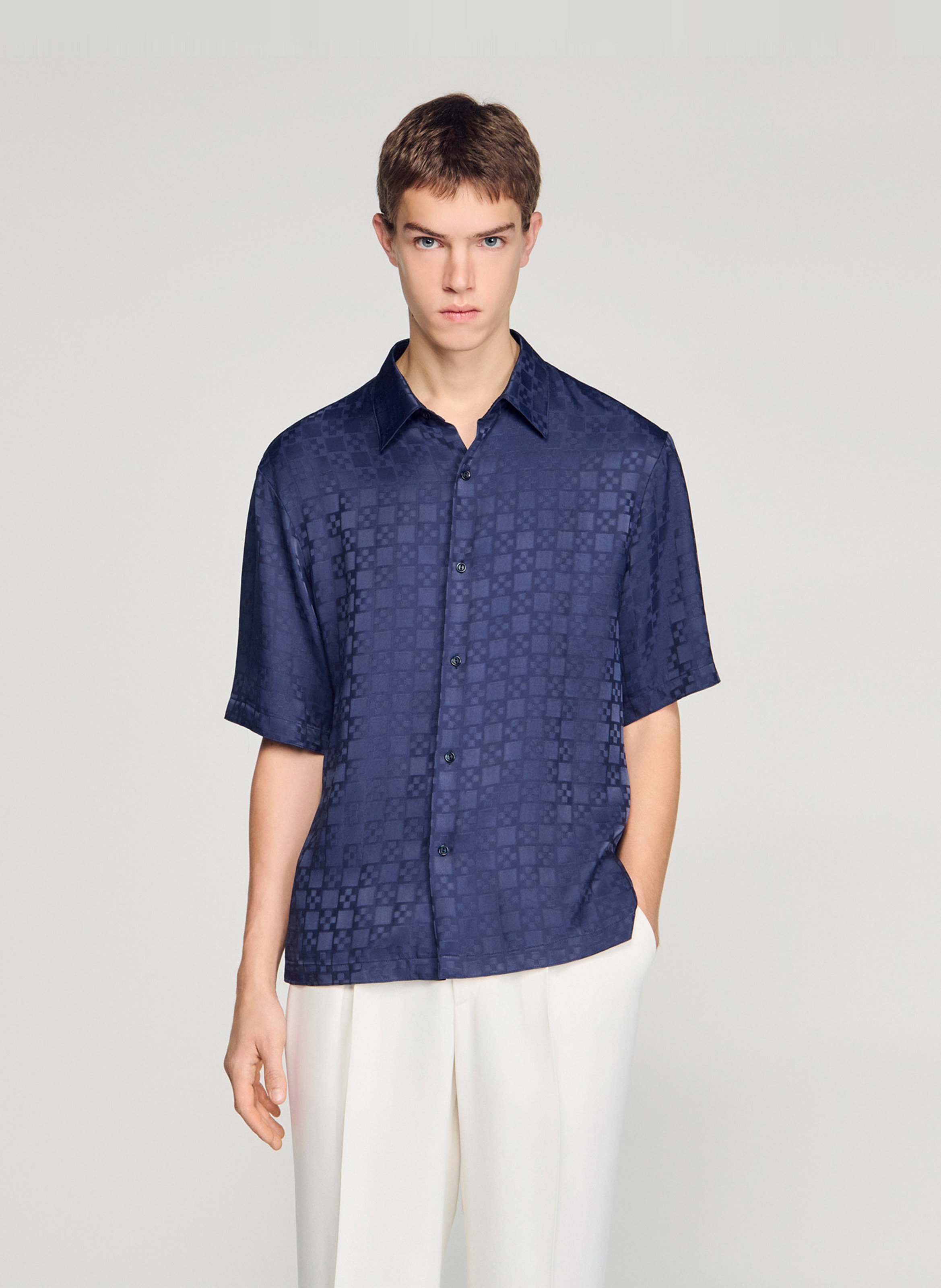 Chemise droite col classique à carreaux SANDRO