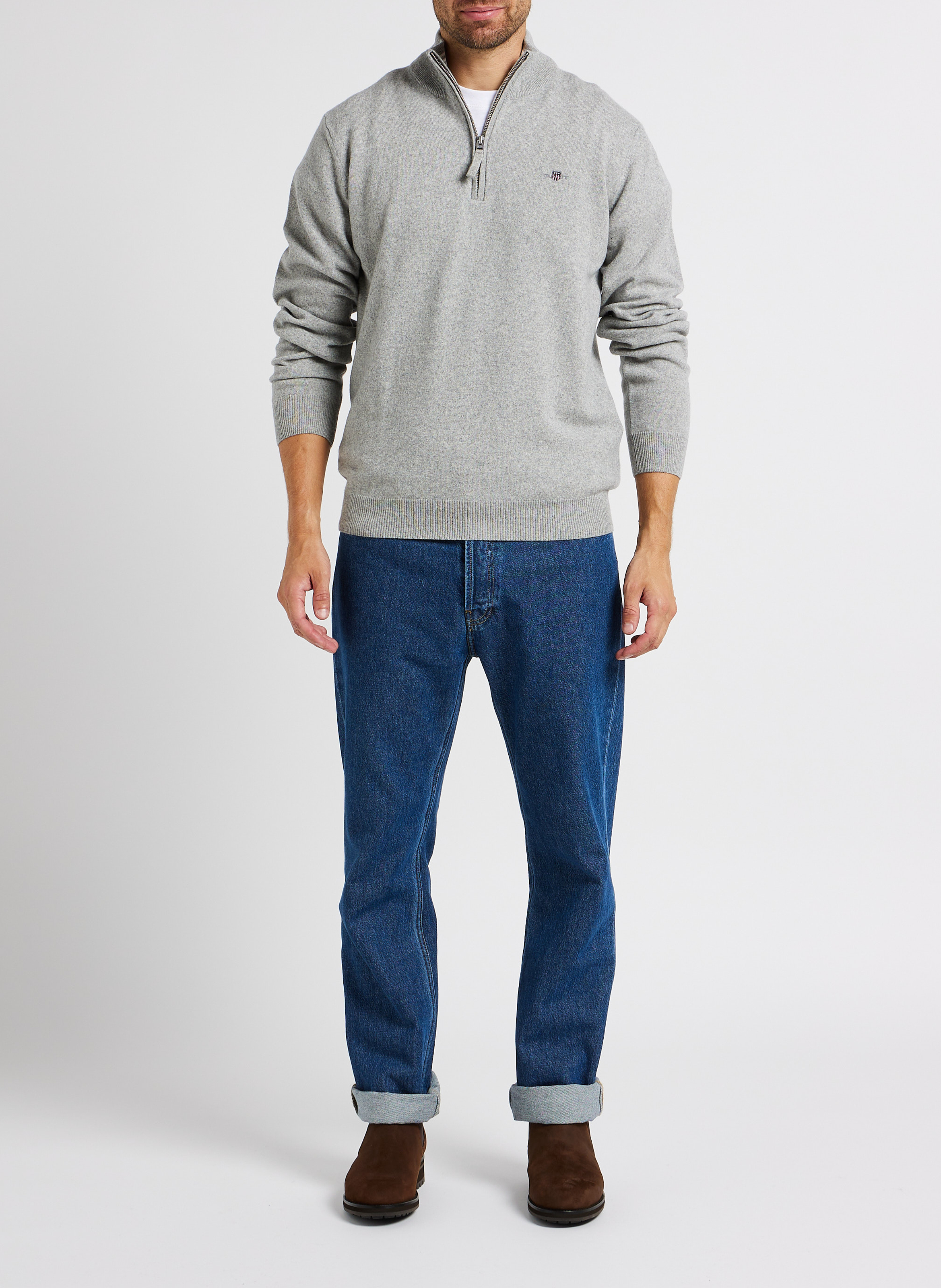 Zip-up high-neck wool jumper GANT Grey