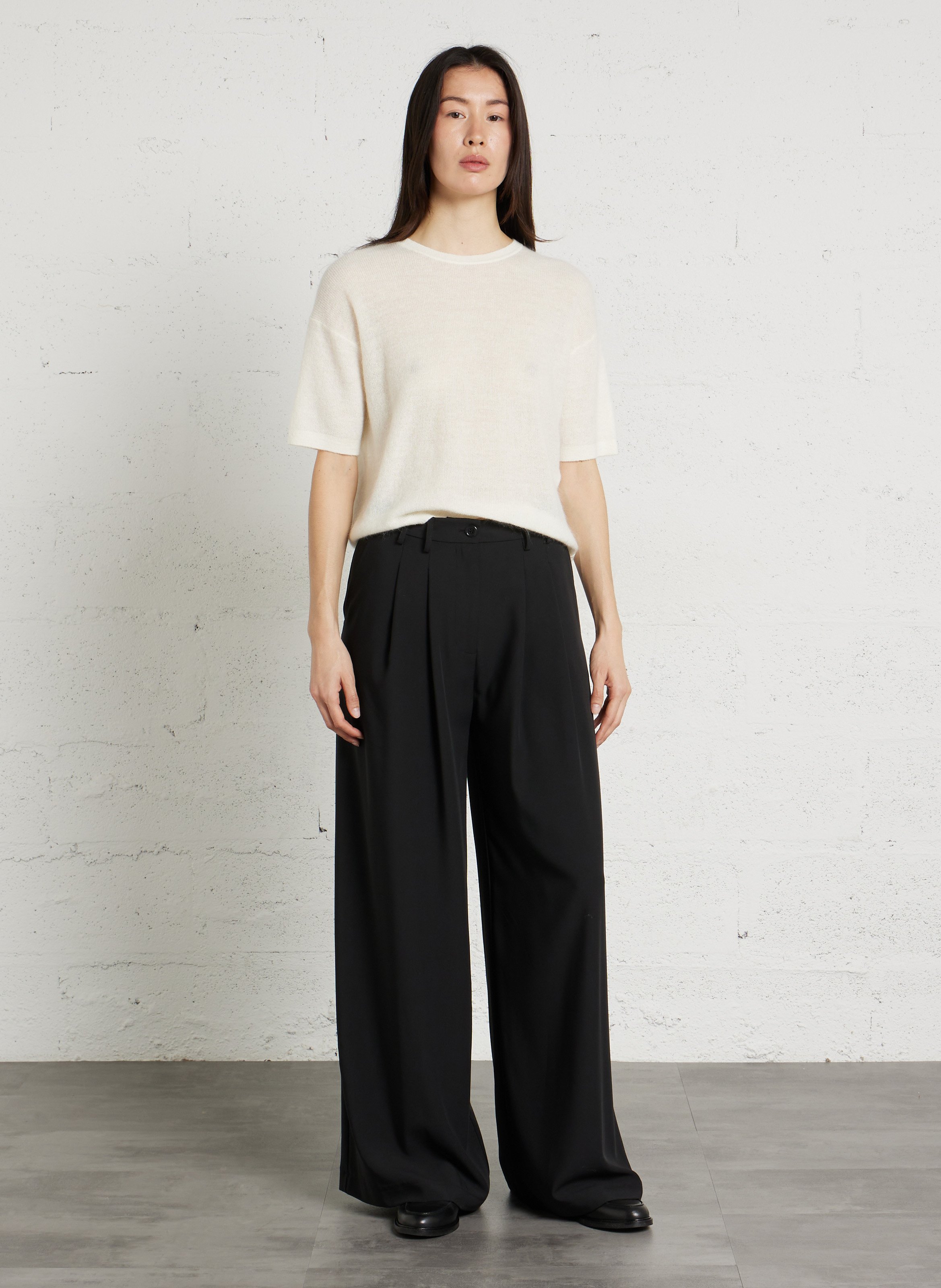 Pantalon palazzo uni à pinces PLEASE Noir