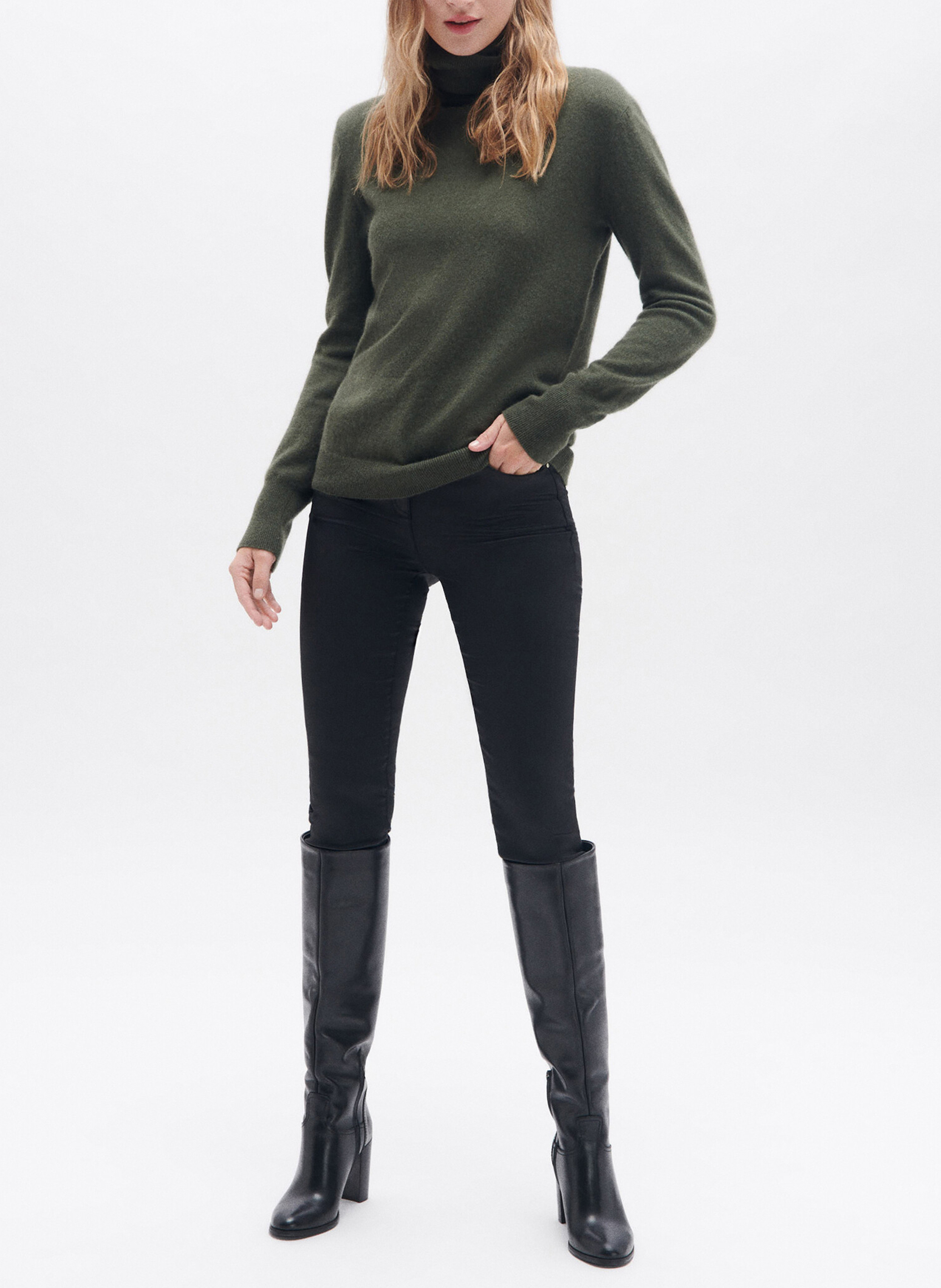 Cashmere straight-cut turtleneck sweater CAROLL Green