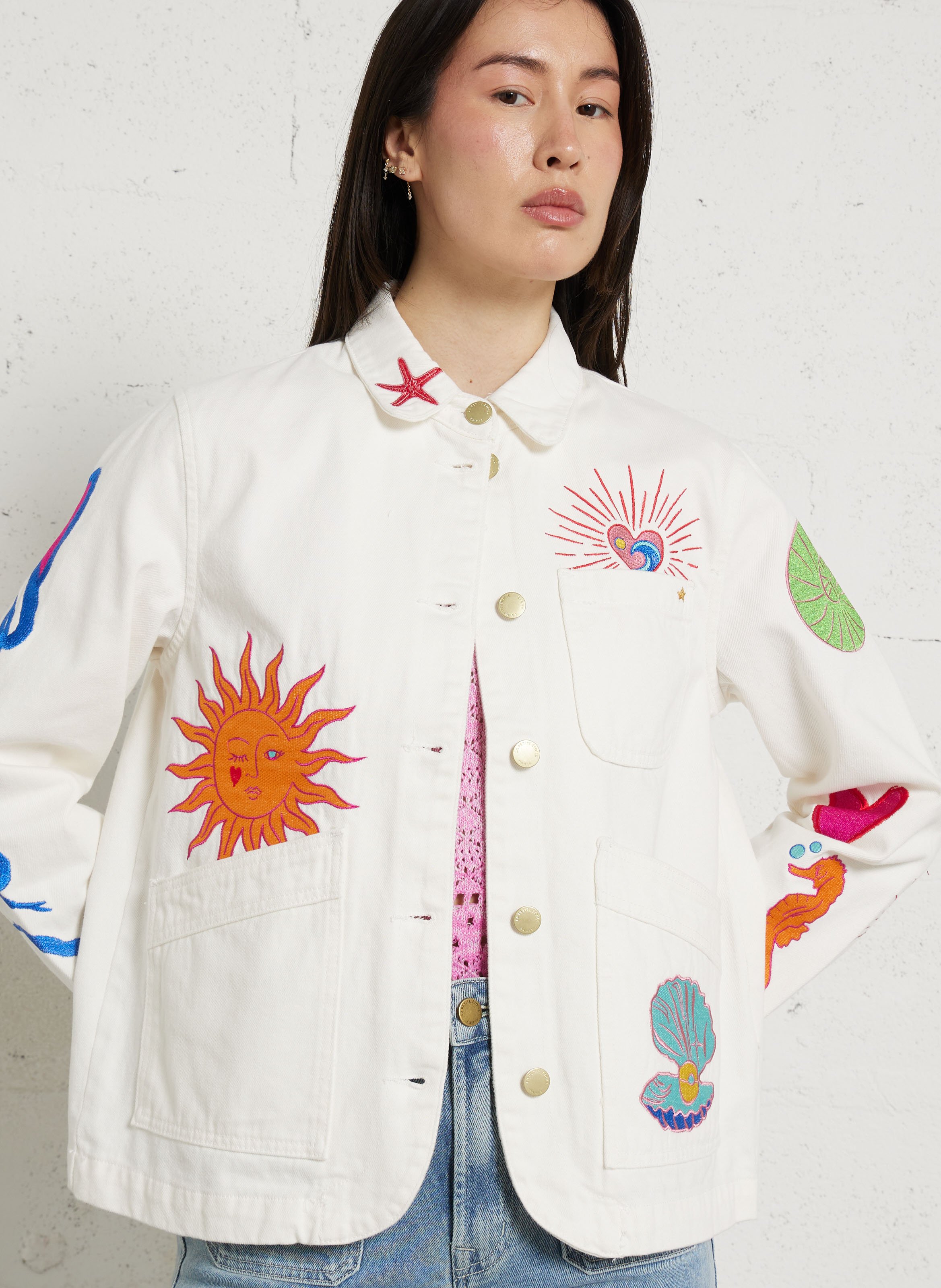 Veste droite en coton brodé LA PETITE ETOILE Blanc