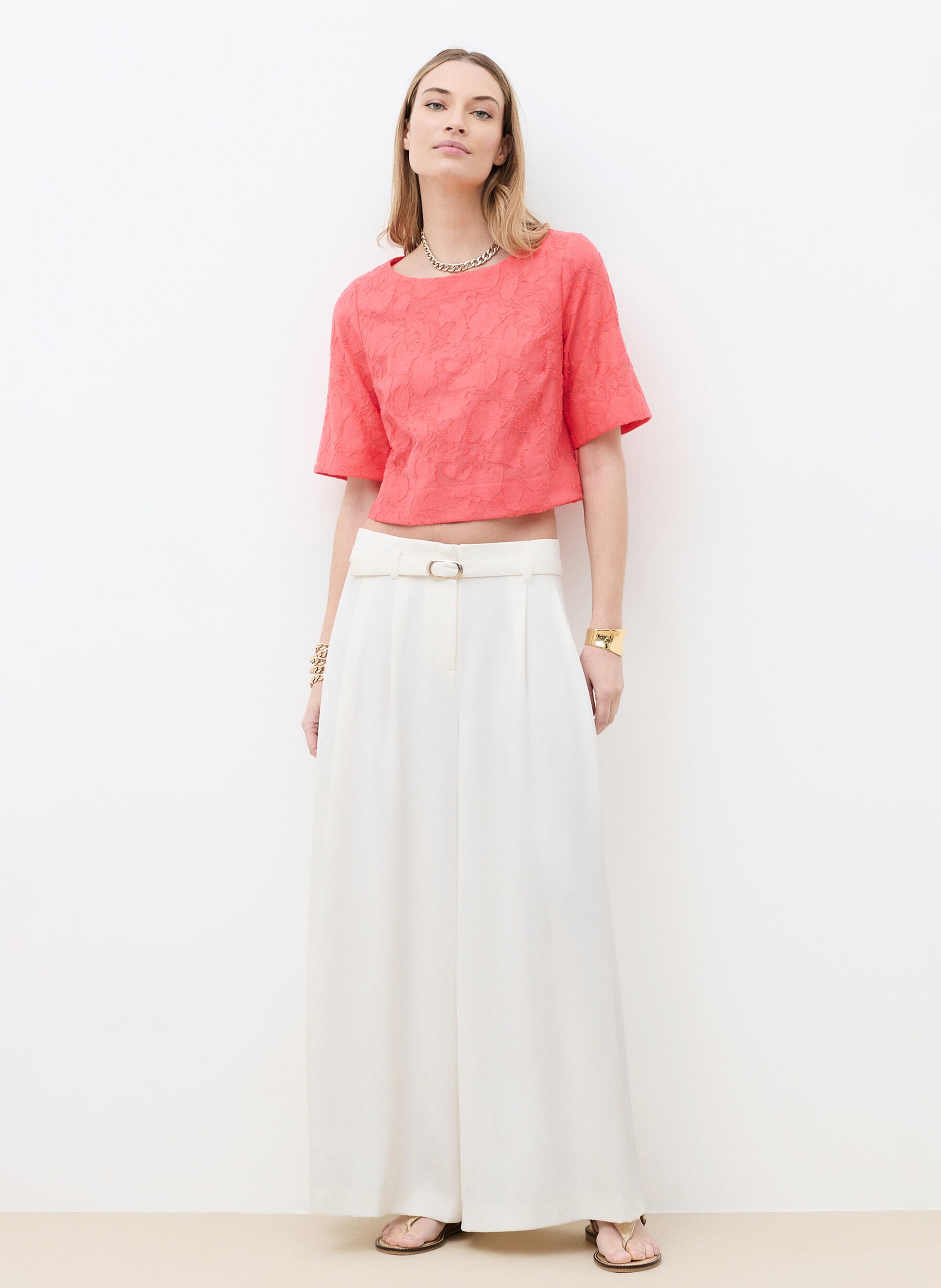 Tee-shirt col bateau en coton mélangé CAROLL Rose