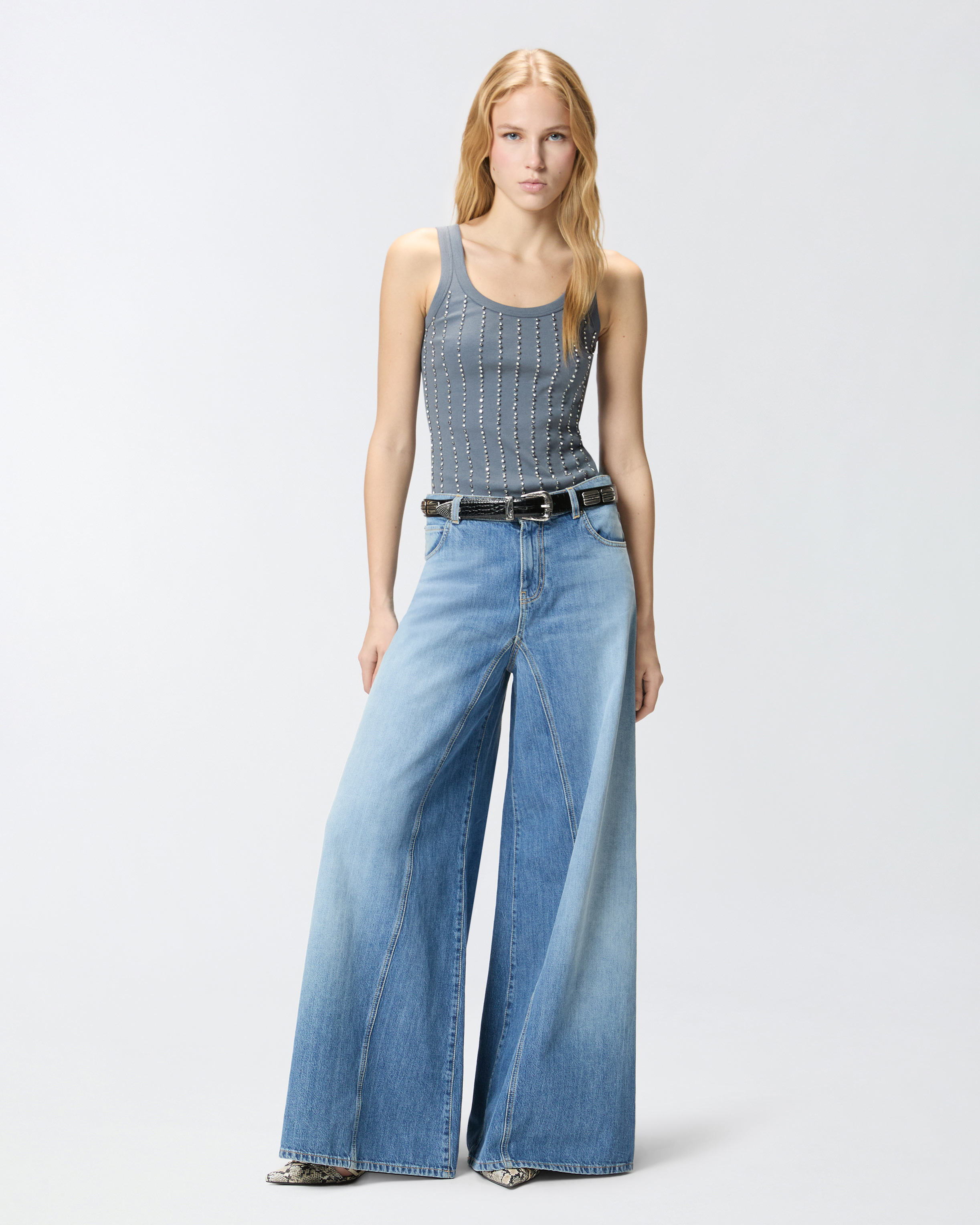 Jeweled tank top PINKO Grey