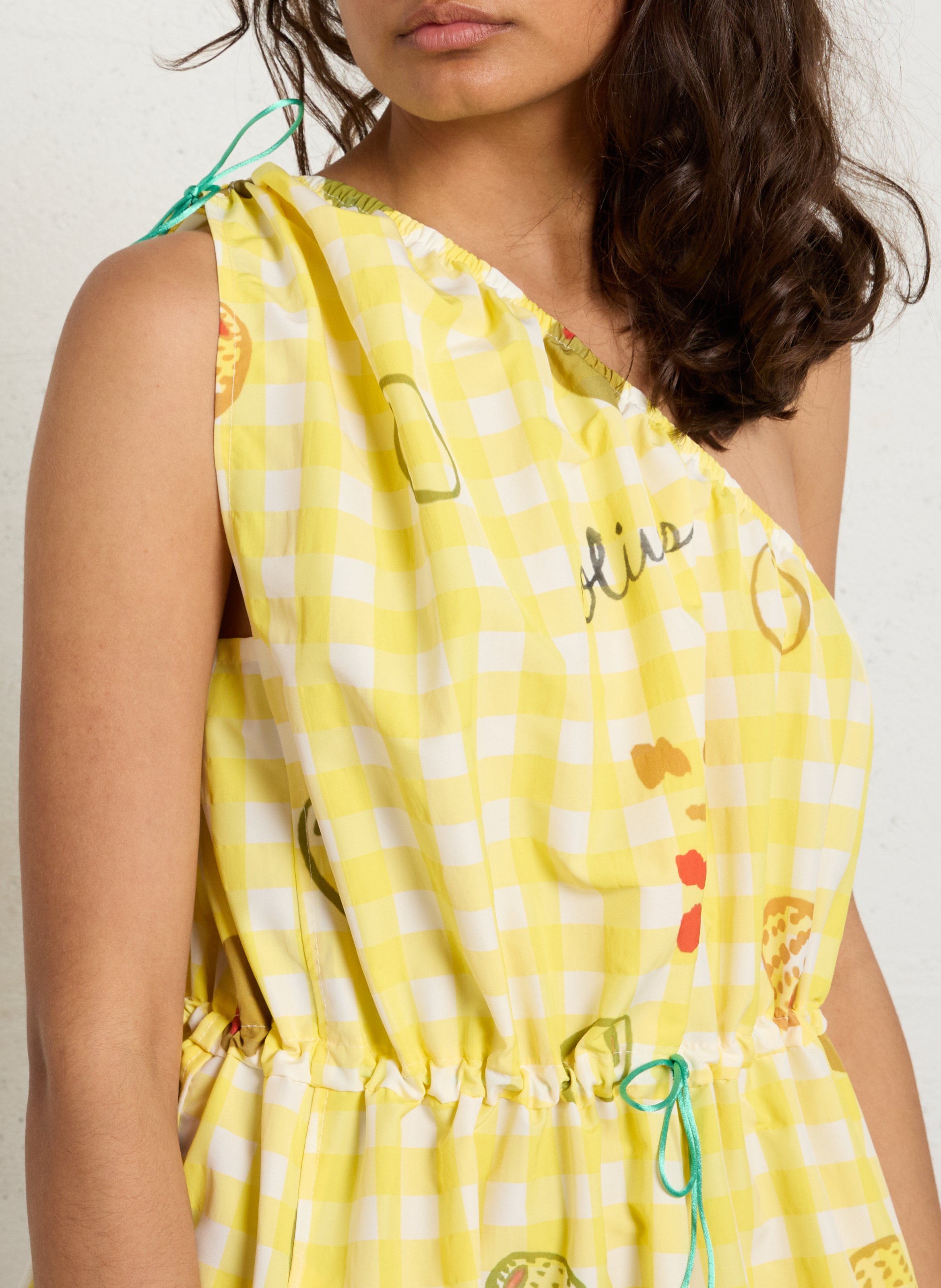 Long dress with asymmetrical neckline print DR BLOOM Yellow