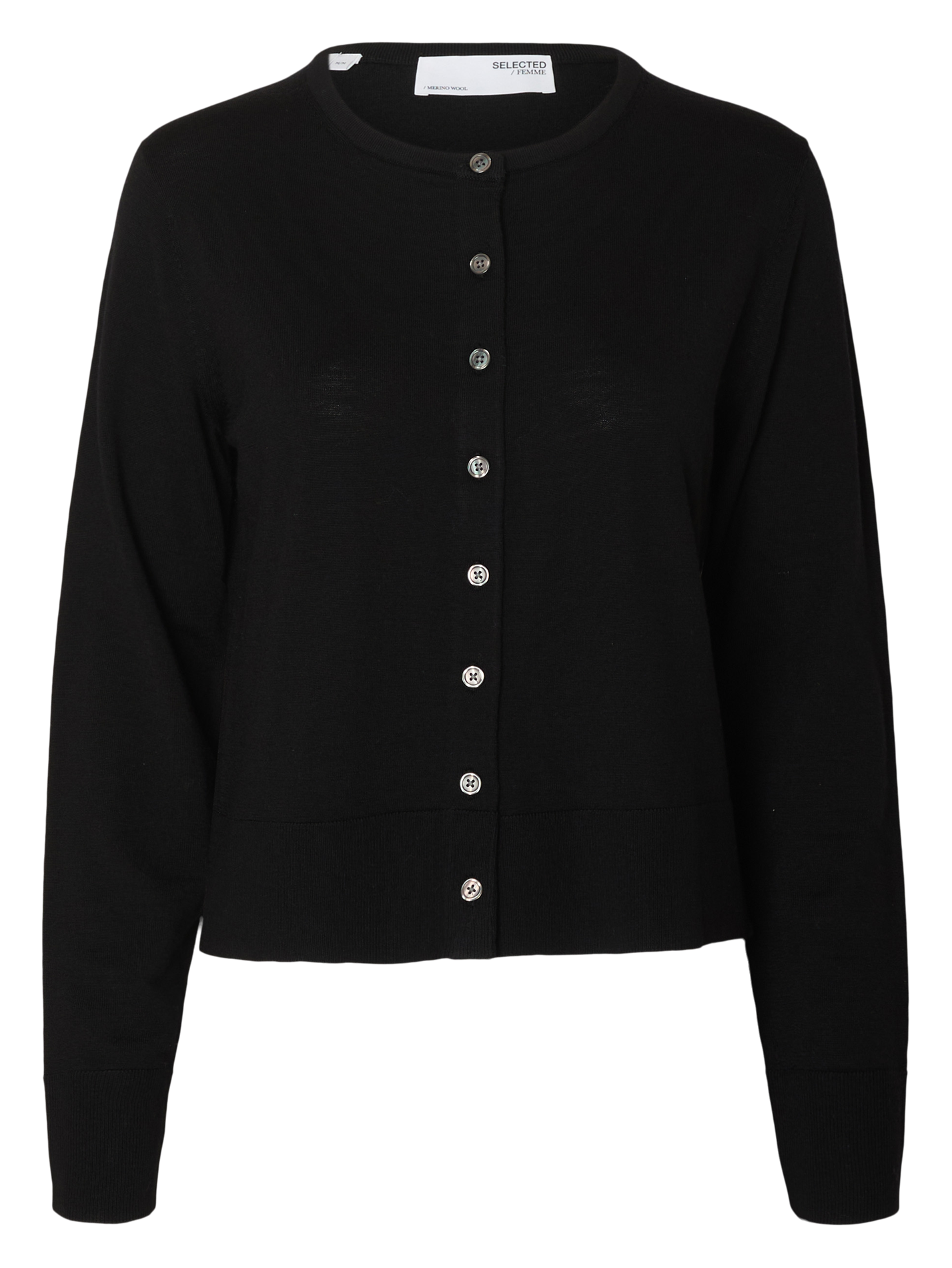 Gerader melierter Knopf-Cardigan SELECTED Schwarz