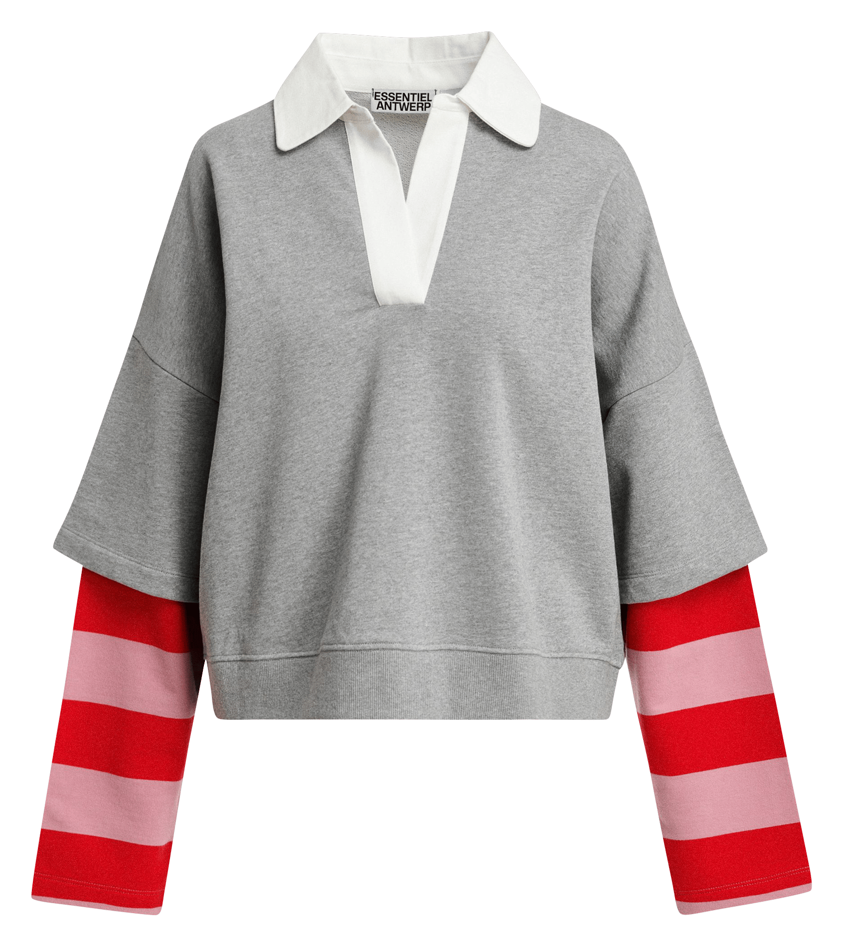 Gerade geschnittenes Baumwoll-Sweatshirt mit Polokragen ESSENTIEL ANTWERP Grau