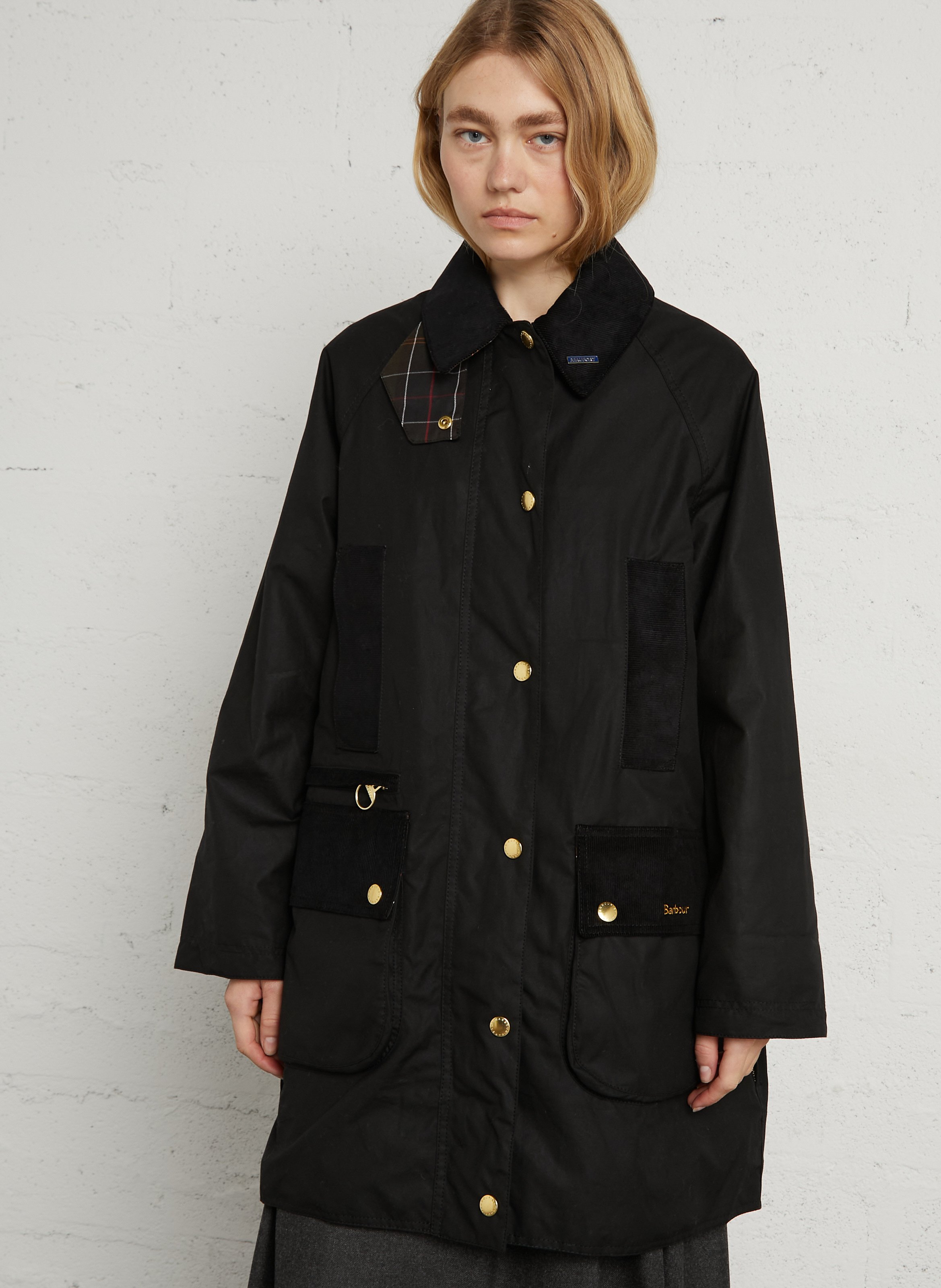 Mittel-langer Mantel mit geripptem Kragen aus Baumwolle BARBOUR Schwarz